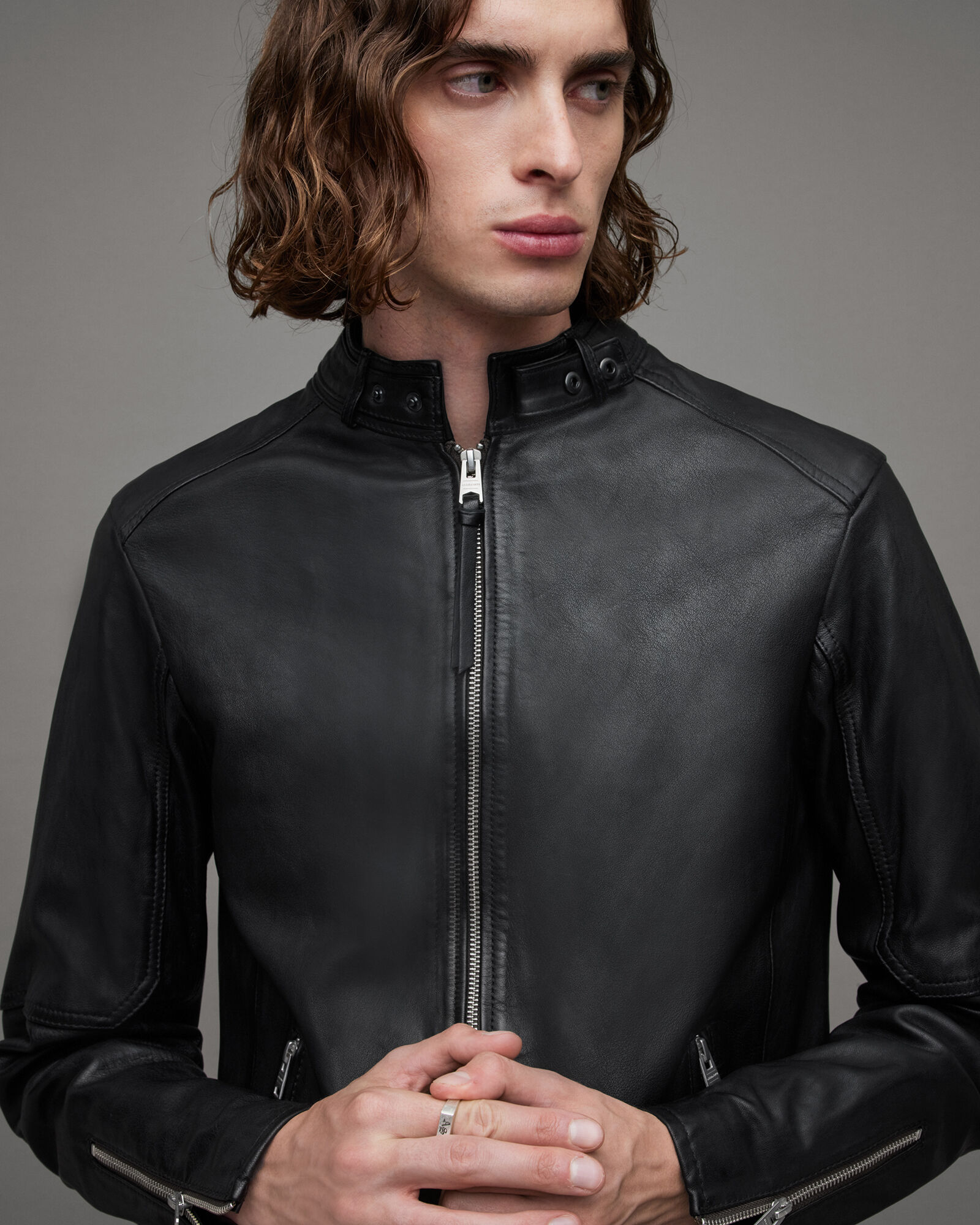 Cora Leather Snap Collar Jacket Jet Black | ALLSAINTS Canada