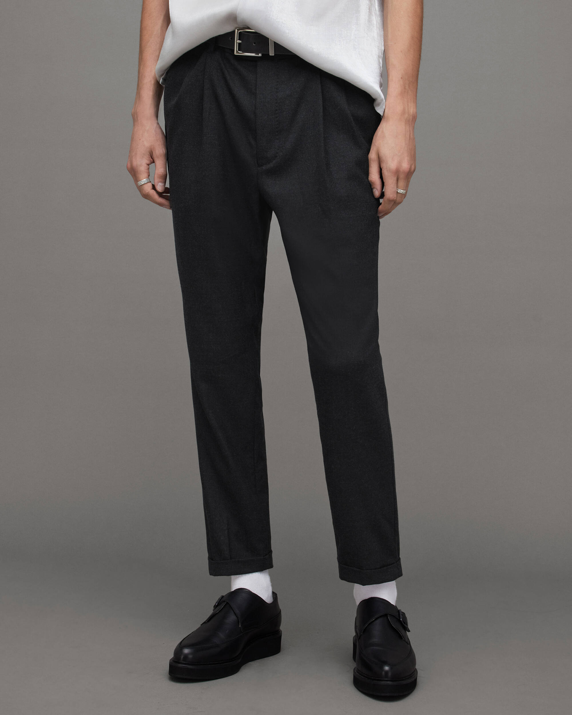 Leigh Cropped Slim Fit Trousers Charcoal Grey | ALLSAINTS