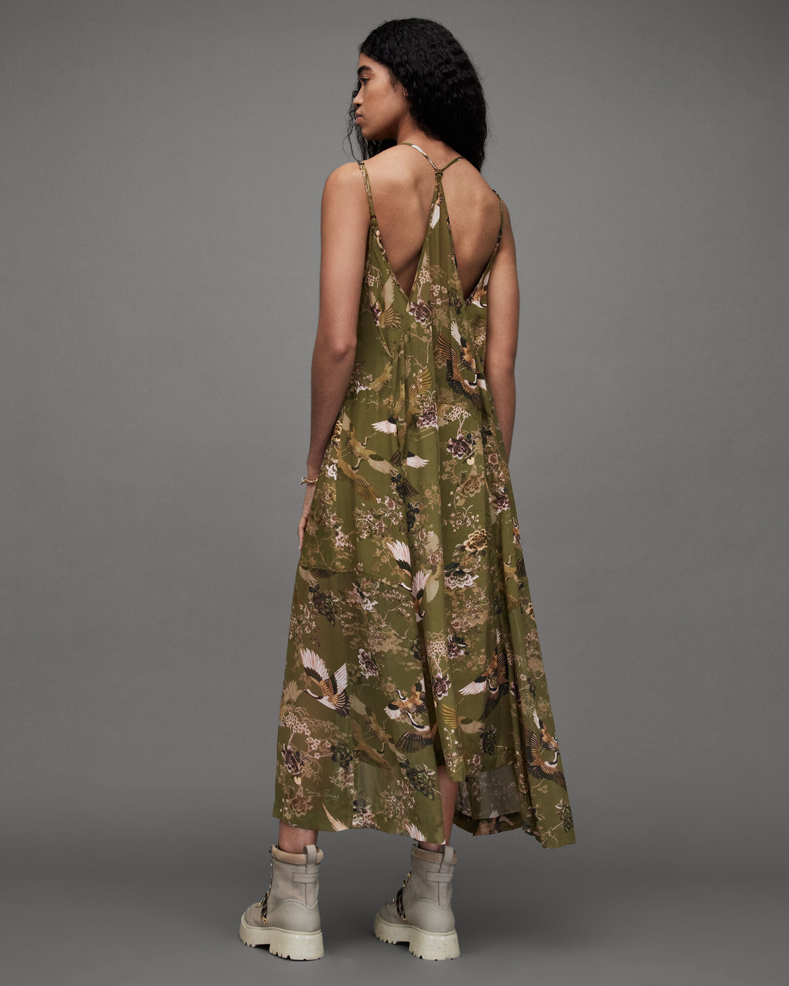 Areena Peggy Floral Maxi Dress KHAKI GREEN | ALLSAINTS
