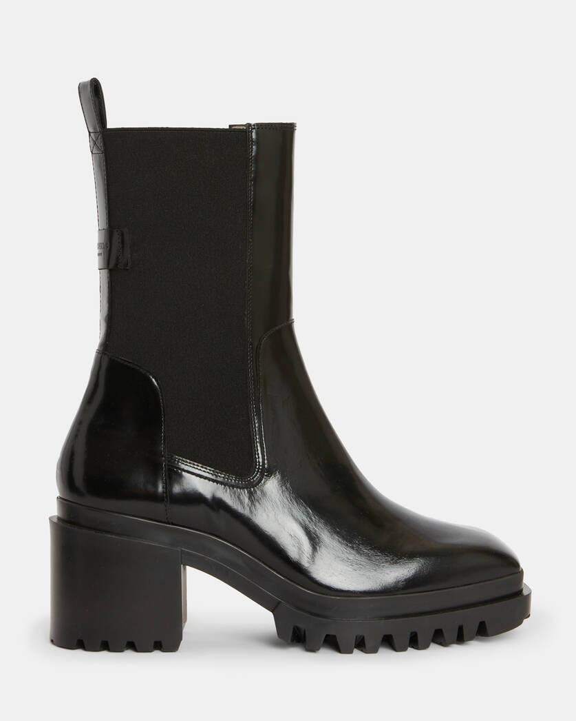 Skarlet Chunky Leather Boots BLACK SHINE | ALLSAINTS
