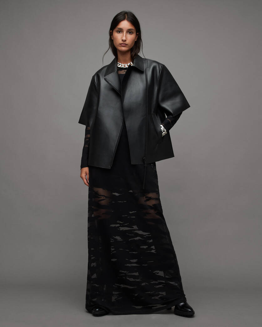 Flora Katlyn Devore Mesh Maxi Dress Black | ALLSAINTS