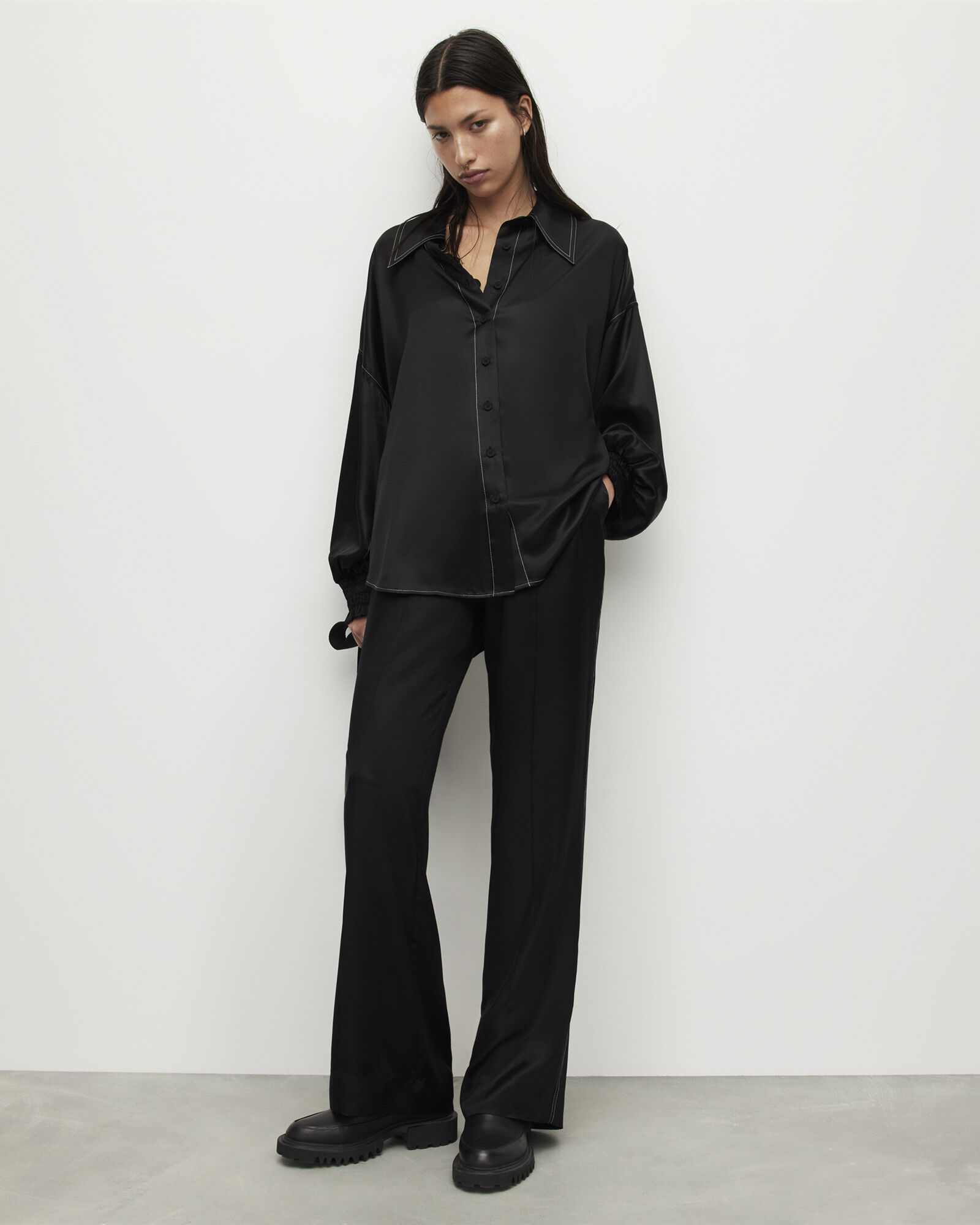 black silk trousers
