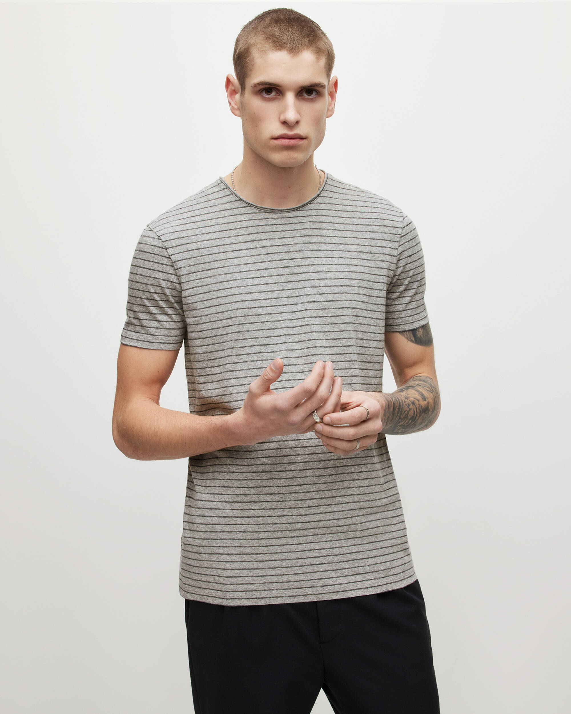 T-Shirt Rayé en Coton Pur Figure Stripe  large image number 1