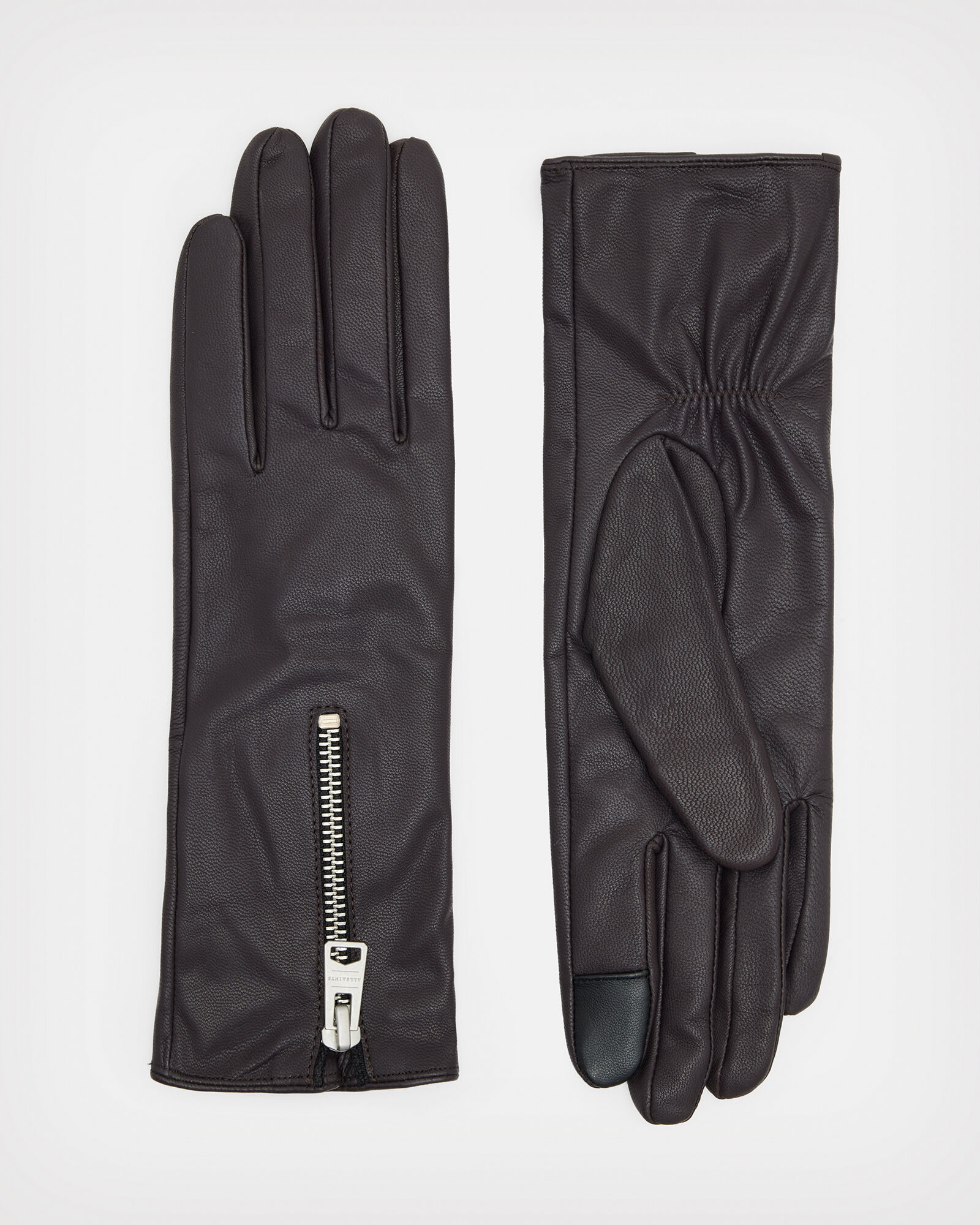 Sara Zip Leather Gloves CORDOVAN/SILVER ALLSAINTS