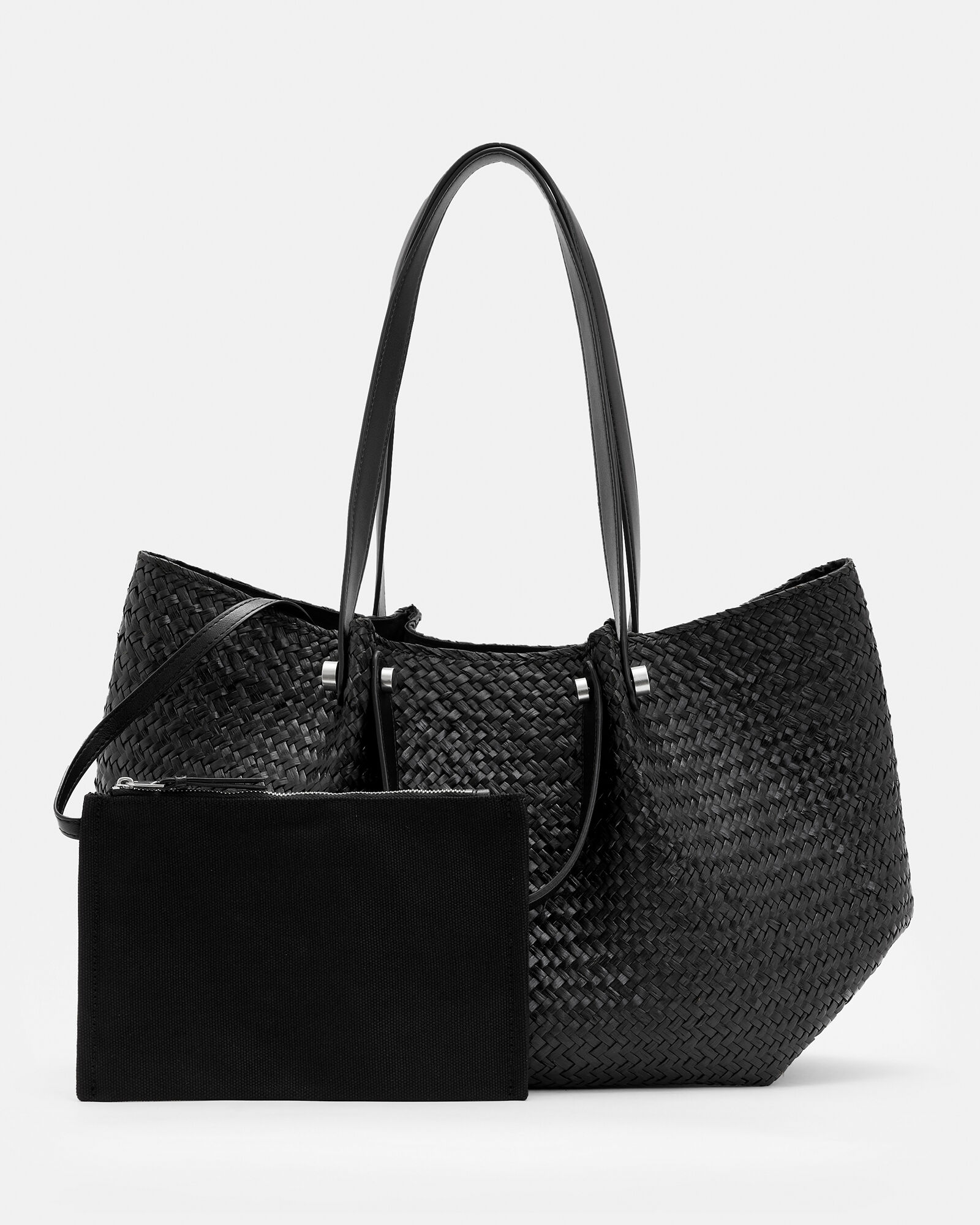 Allington Straw Tote Bag Black ALLSAINTS Canada