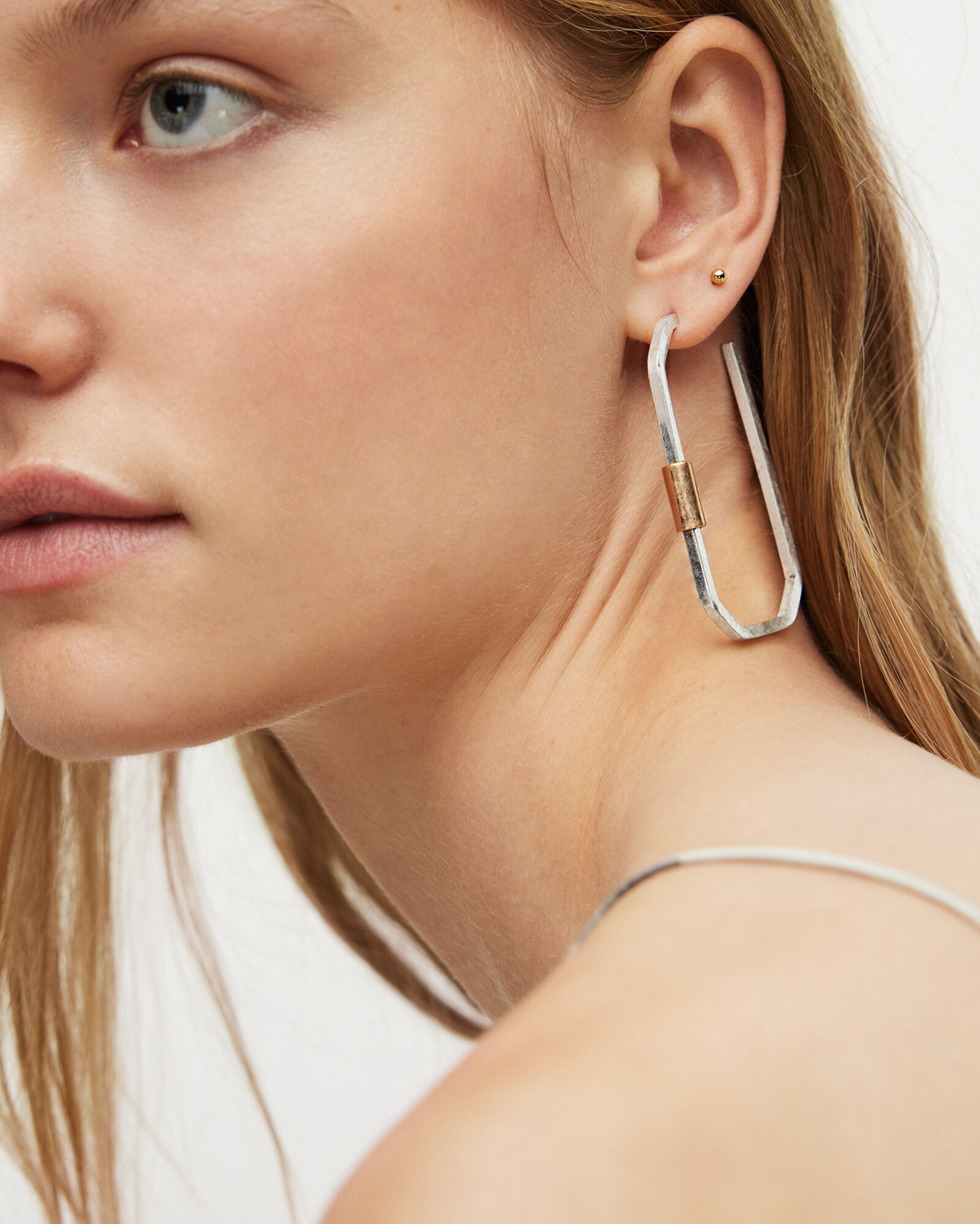 Hex Carabiner Large Hoop Earrings WARM SILVER/BRASS ALLSAINTS