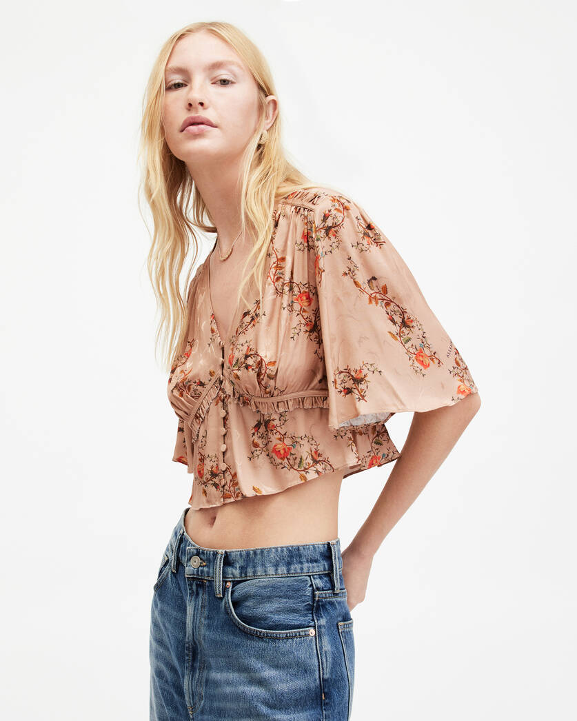 Tian Floral Print Oto Shirred Bust Top  large image number 1