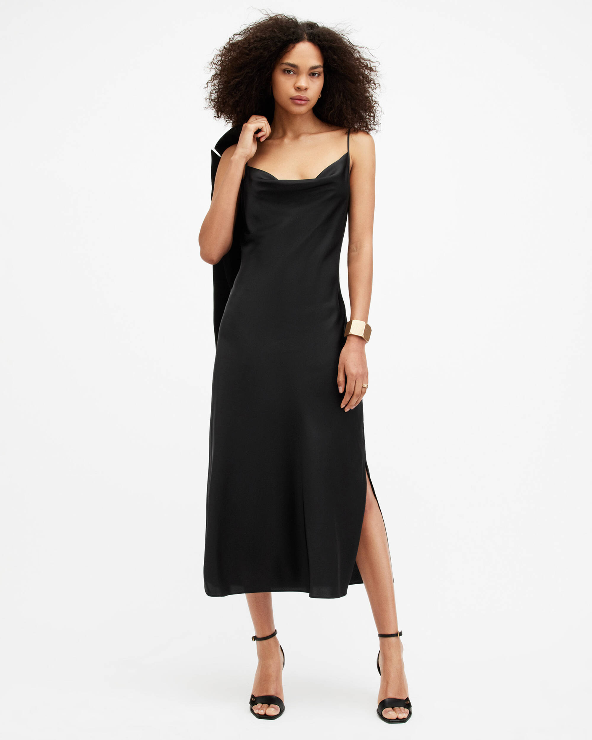 Hadley Cowl Neck Midi Slip Dress Black | ALLSAINTS US