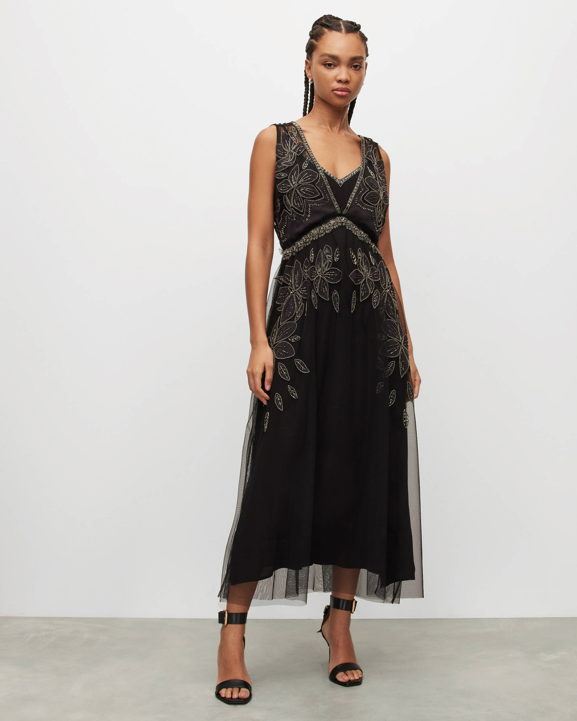 Laia Embroidered Maxi Dress Black | ALLSAINTS US