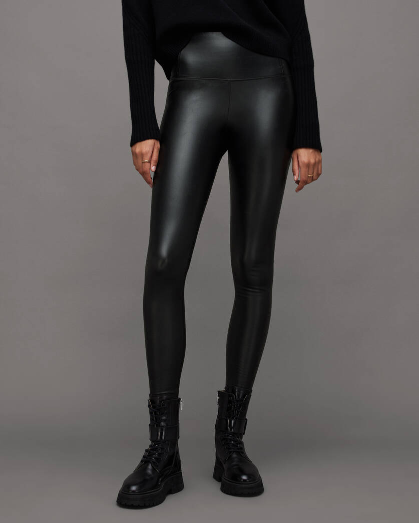 Cora High-Rise Skinny Fit Faux Leggings Black | ALLSAINTS US