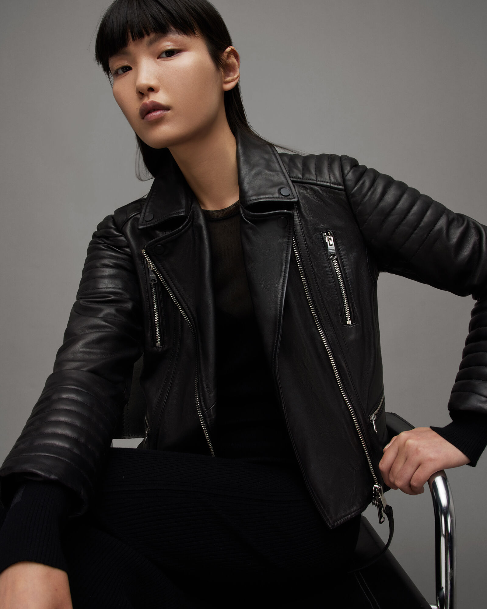 Leoni Leather Biker Jacket Black | ALLSAINTS US