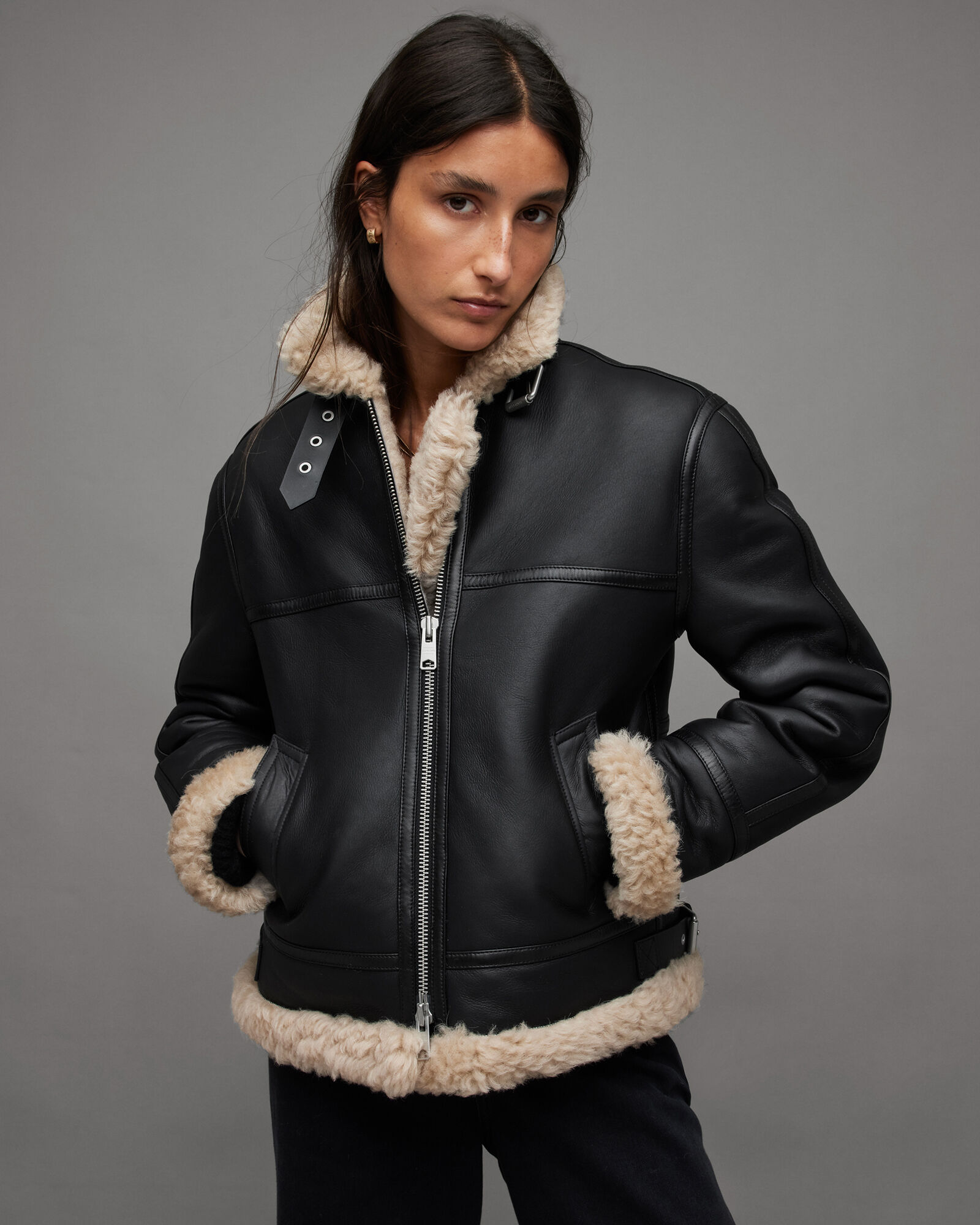 Lorel Flying Shearling Jacket Black ALLSAINTS US