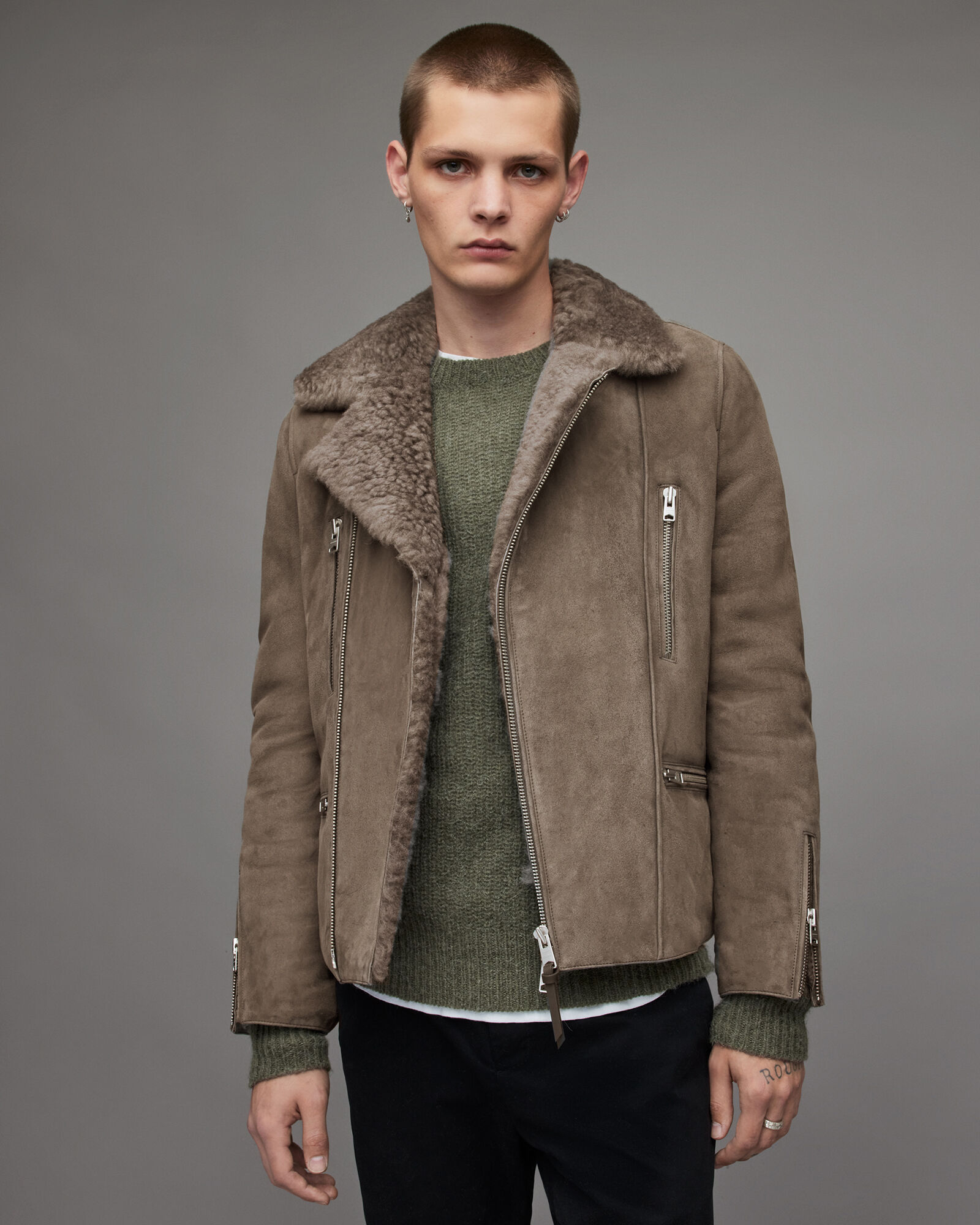 Dylan Shearling Biker Jacket INOX GREY ALLSAINTS US