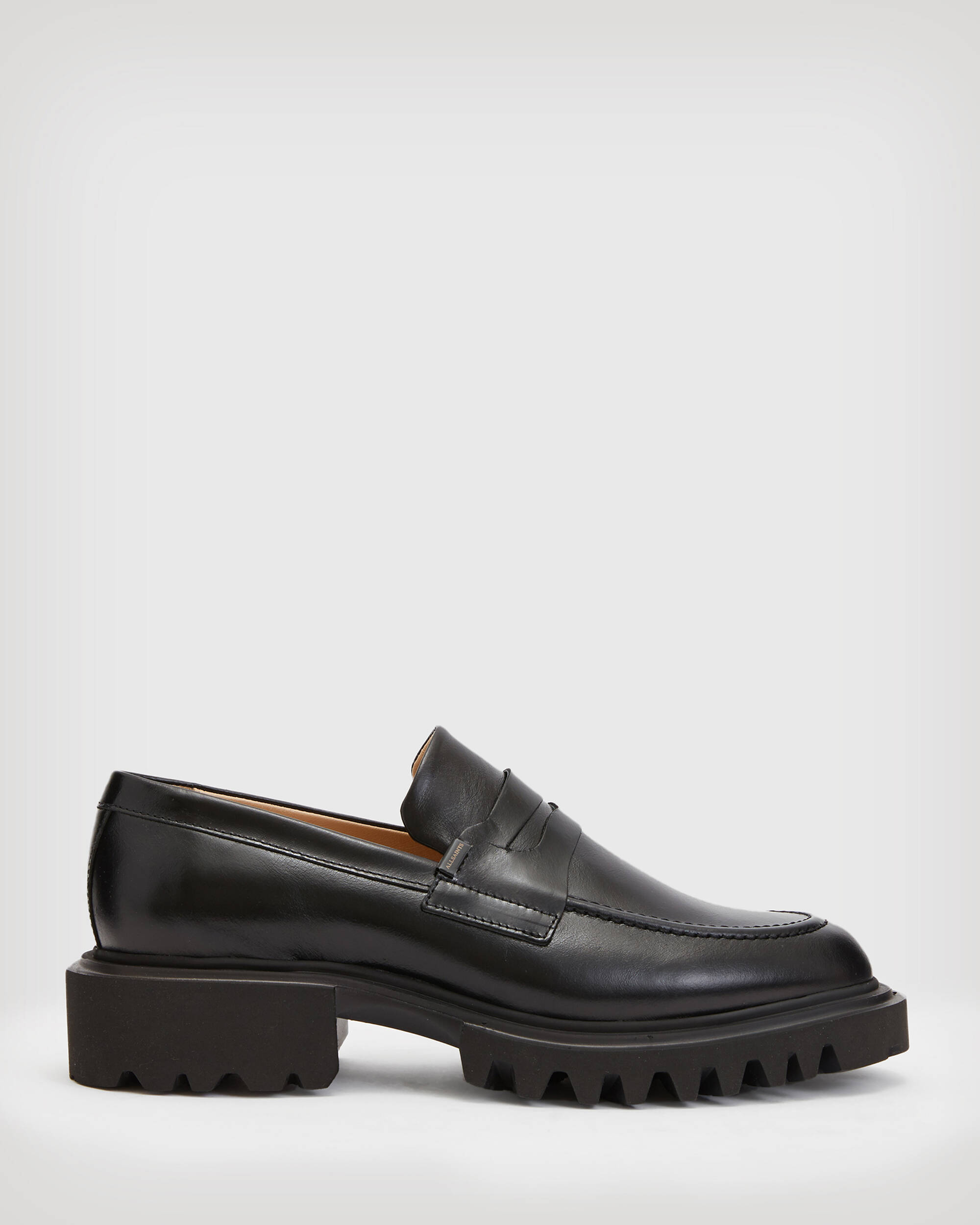 Droop Nu strubehoved Lola Slip On Shiny Leather Loafer Shoes Black | ALLSAINTS US