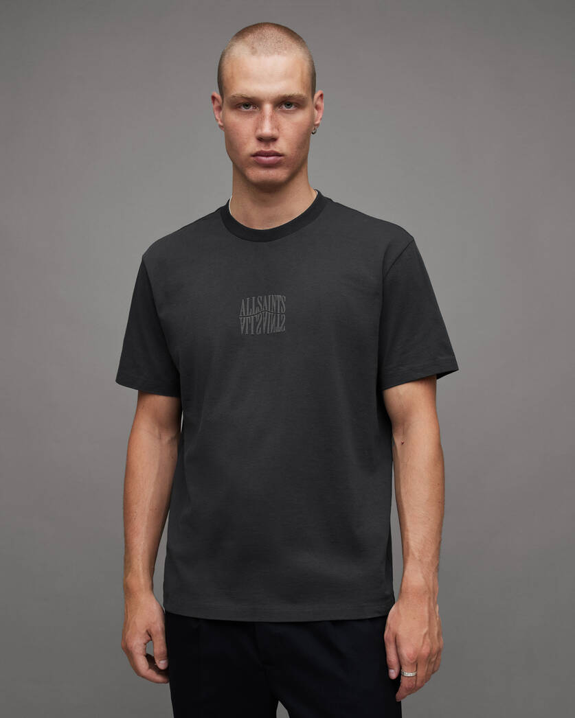 Varden Warped Logo Print Crew T-Shirt Washed Black | ALLSAINTS US