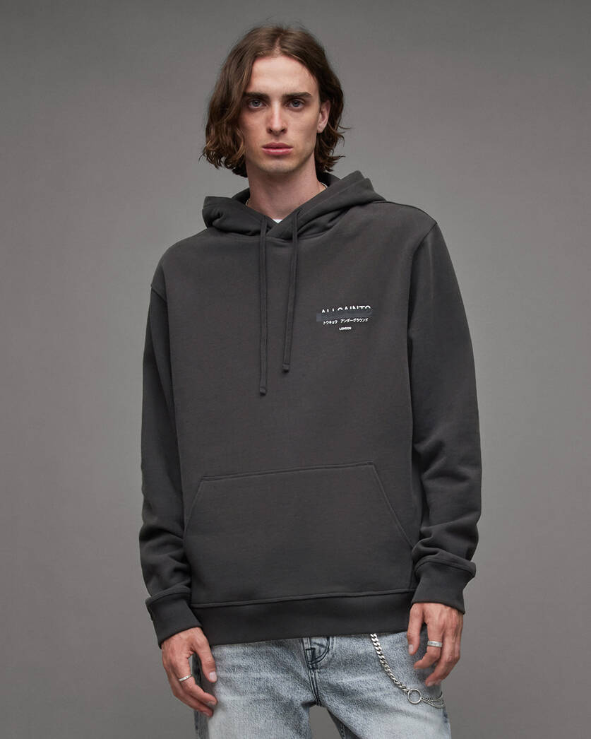 Redact Embroidered Logo Relaxed Hoodie Washed Black | ALLSAINTS US