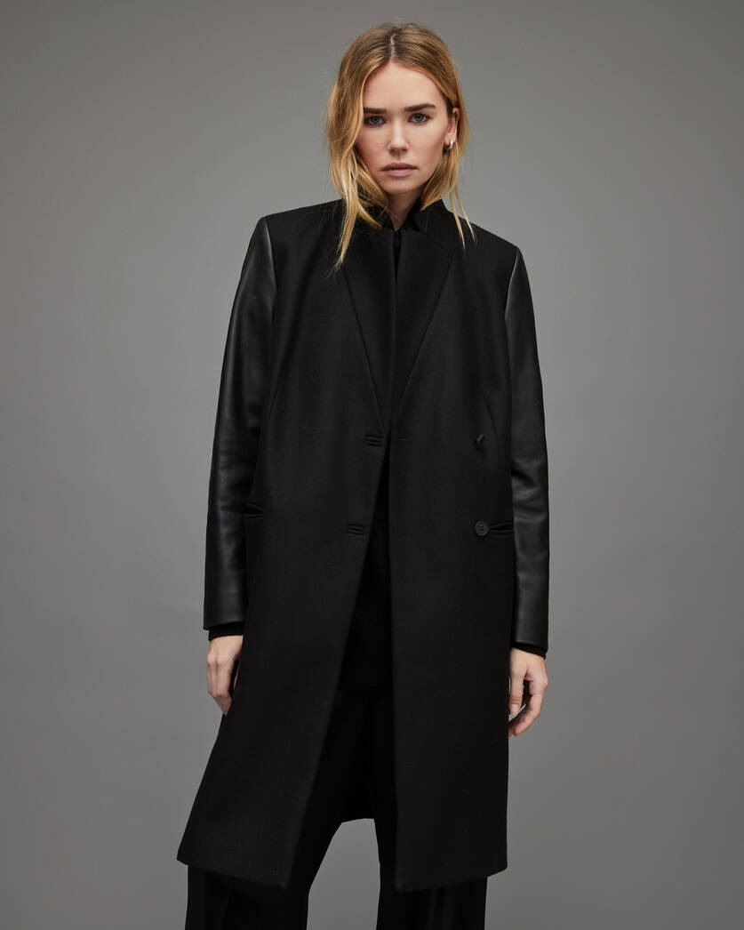 Sidney Leather Sleeve Cashmere Mix Coat  large image number 5