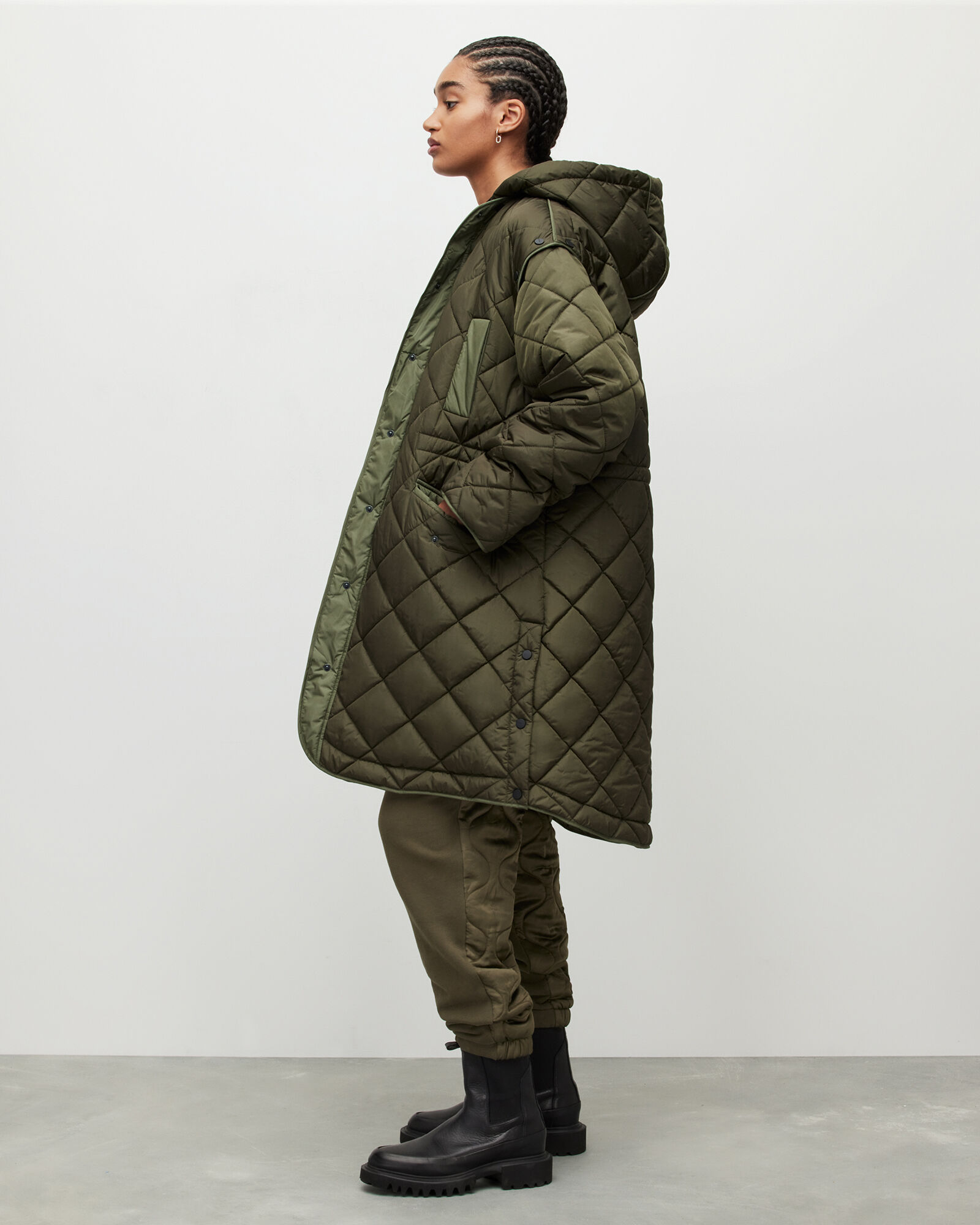 Rico Quilted Liner Coat Olive Green ALLSAINTS US