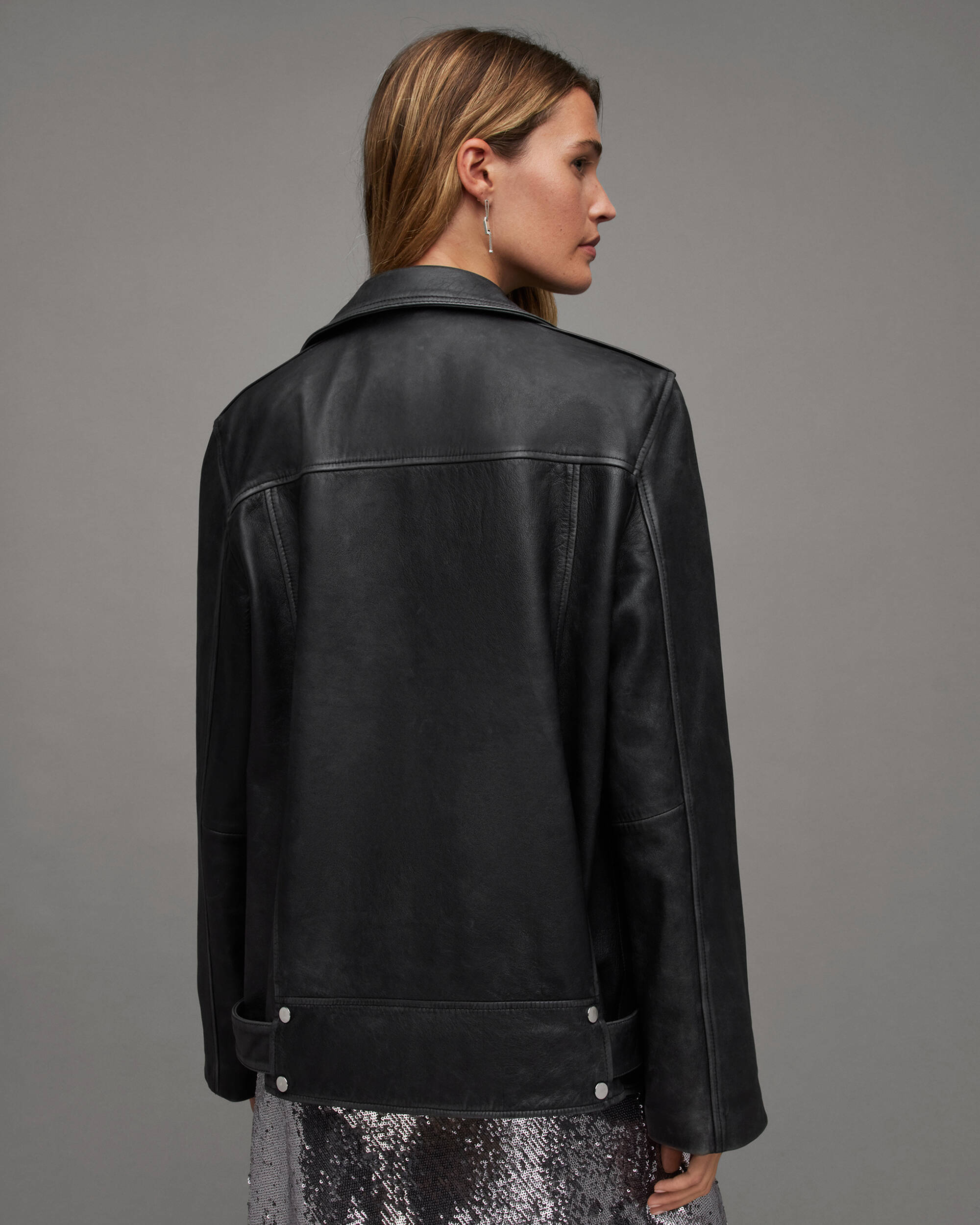 Billie Oversized Leather Biker Jacket Black | ALLSAINTS US