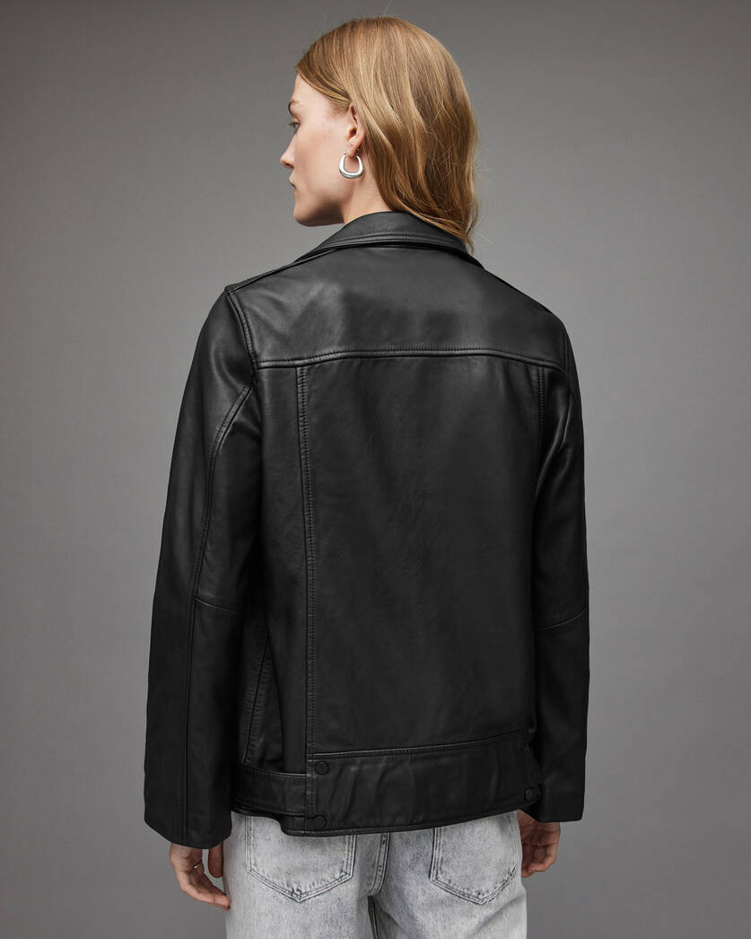 Billie Oversized Leather Biker Jacket Black
