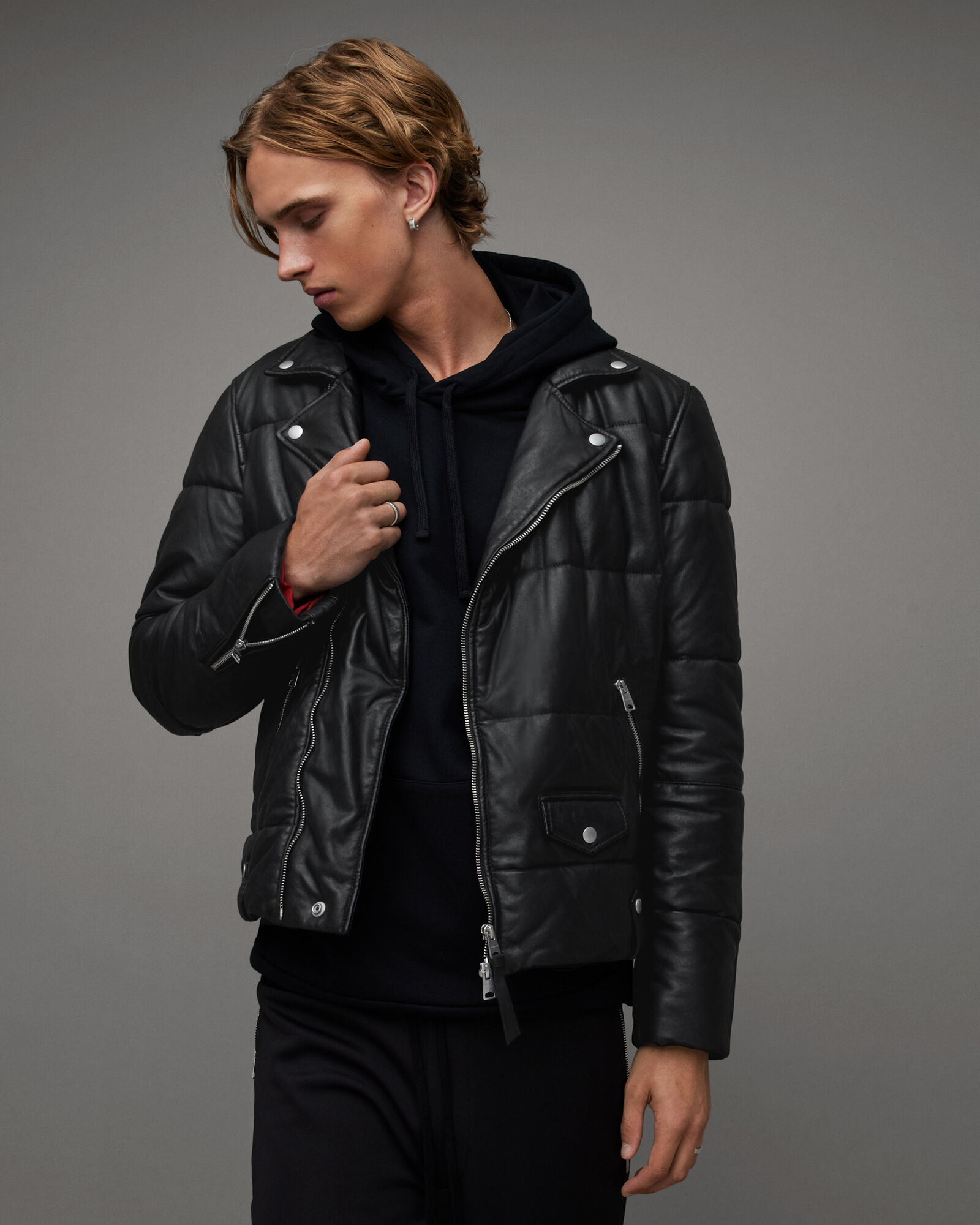Ryder Quilted Puffer Leather Biker Jacket Black | ALLSAINTS US