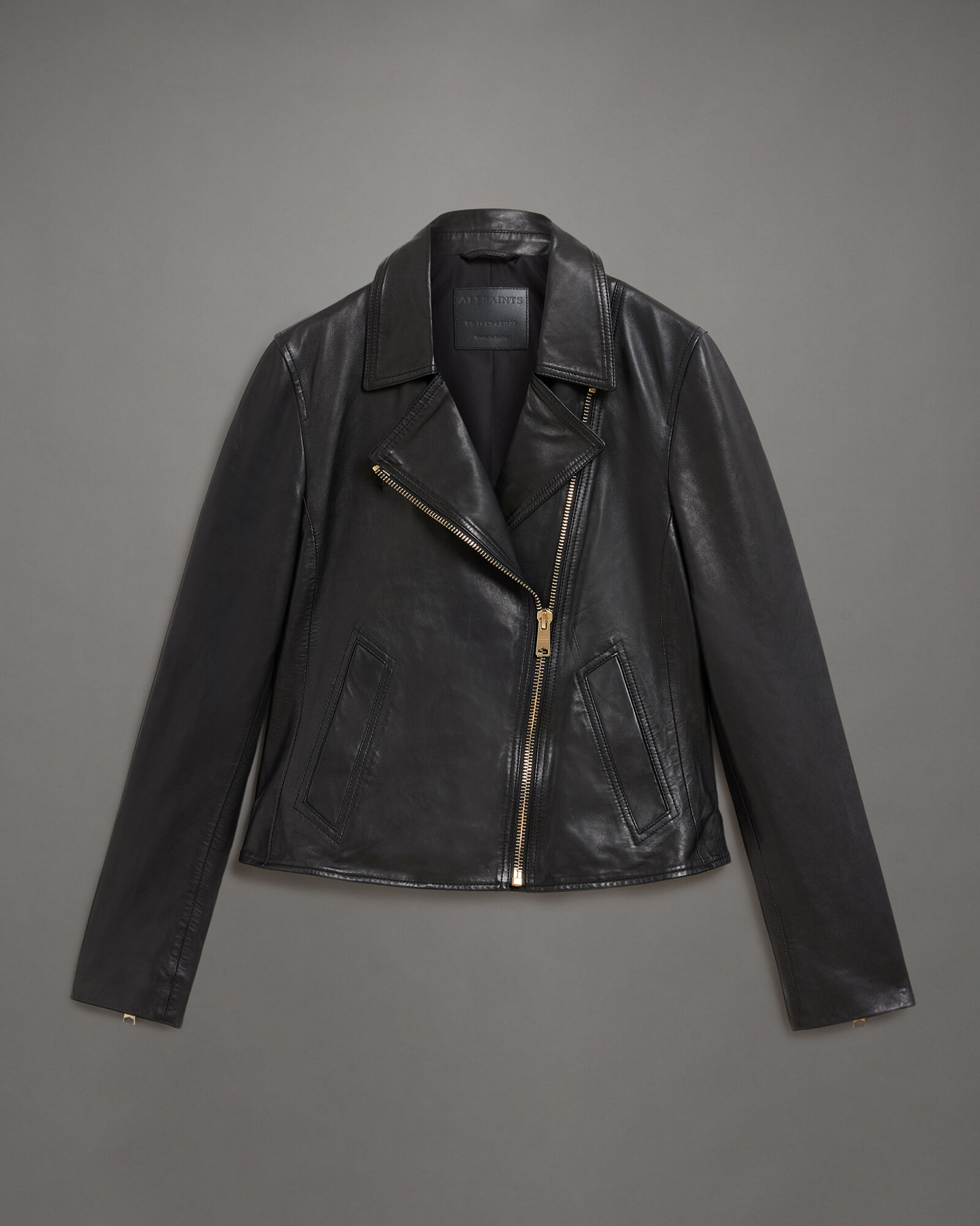 Vela Asymmetric Zip Leather Biker Jacket