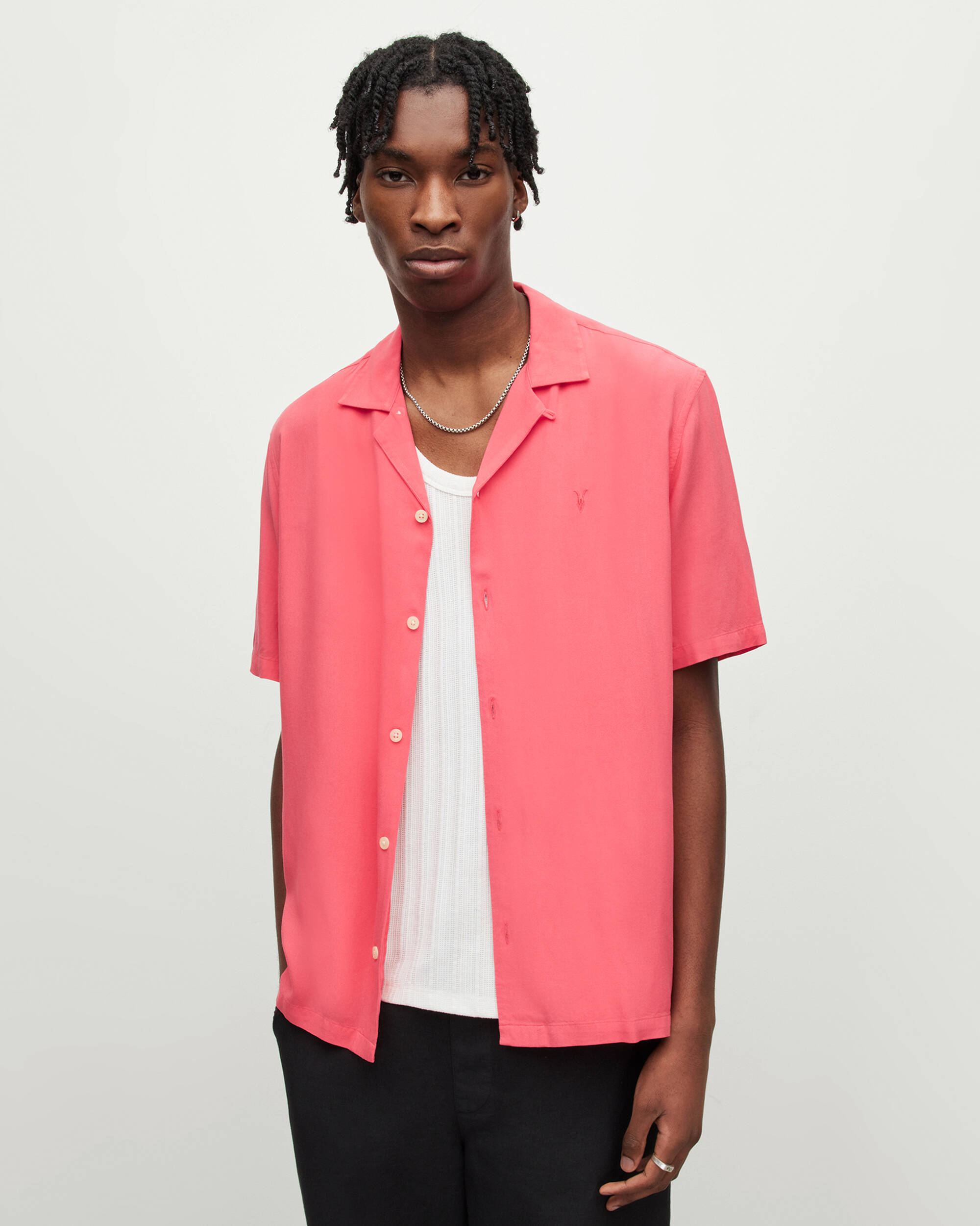 Venice Camp Collar Ramskull Shirt HISBISCUS RED | ALLSAINTS US