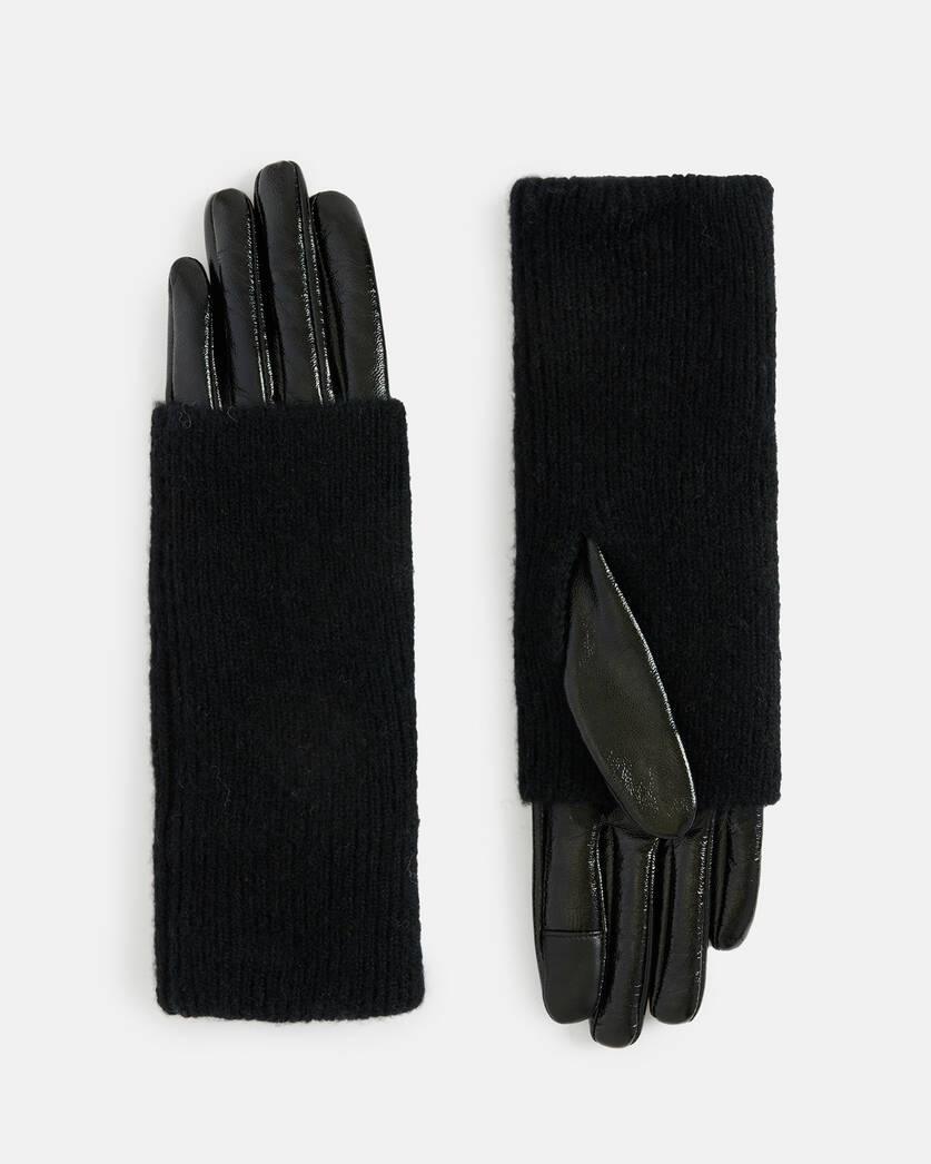 Jesse Leather Knitted Cuff Gloves SHINY BLACK | ALLSAINTS US