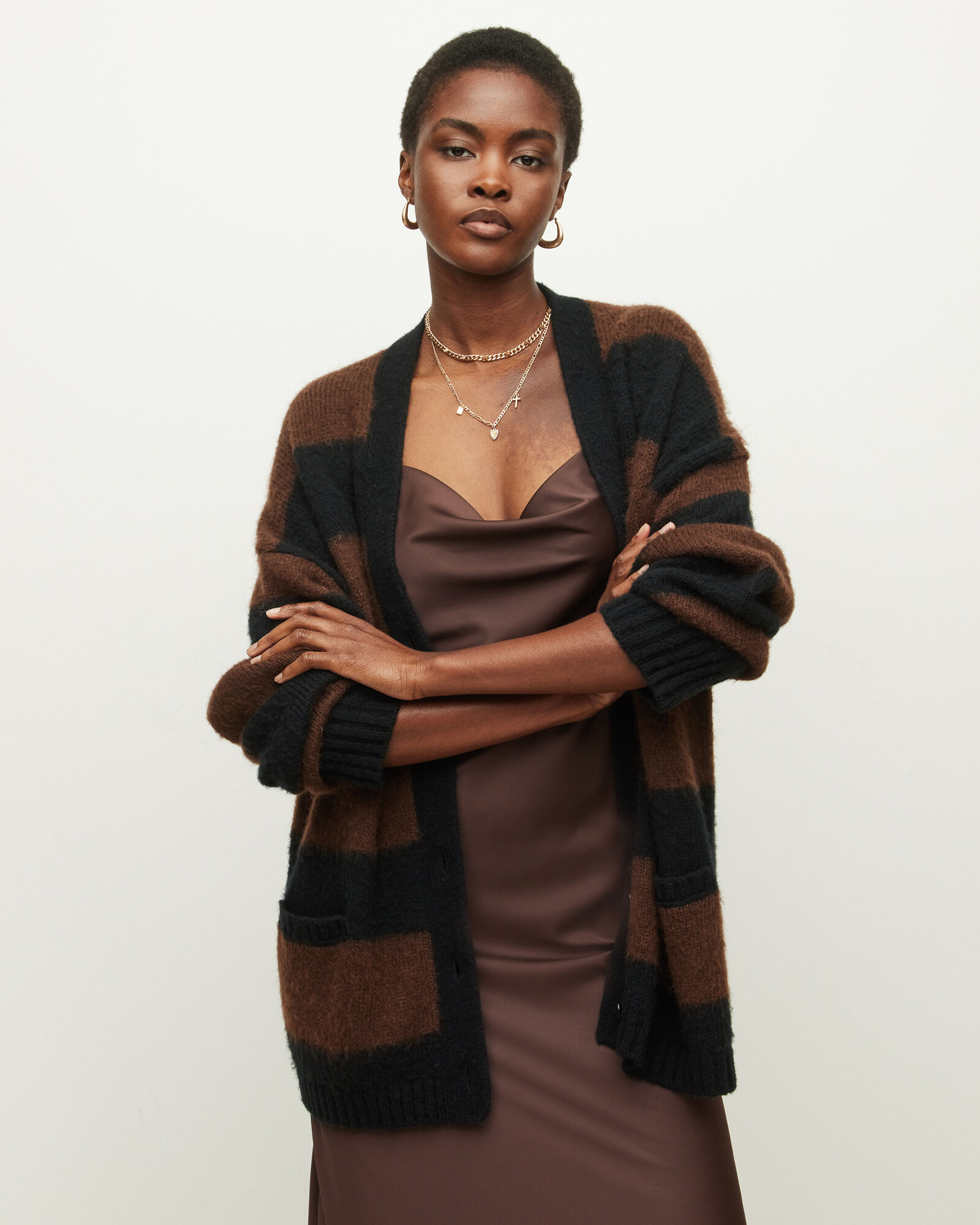 Lou Stripe Cardigan CHESTNUT/BLACK 