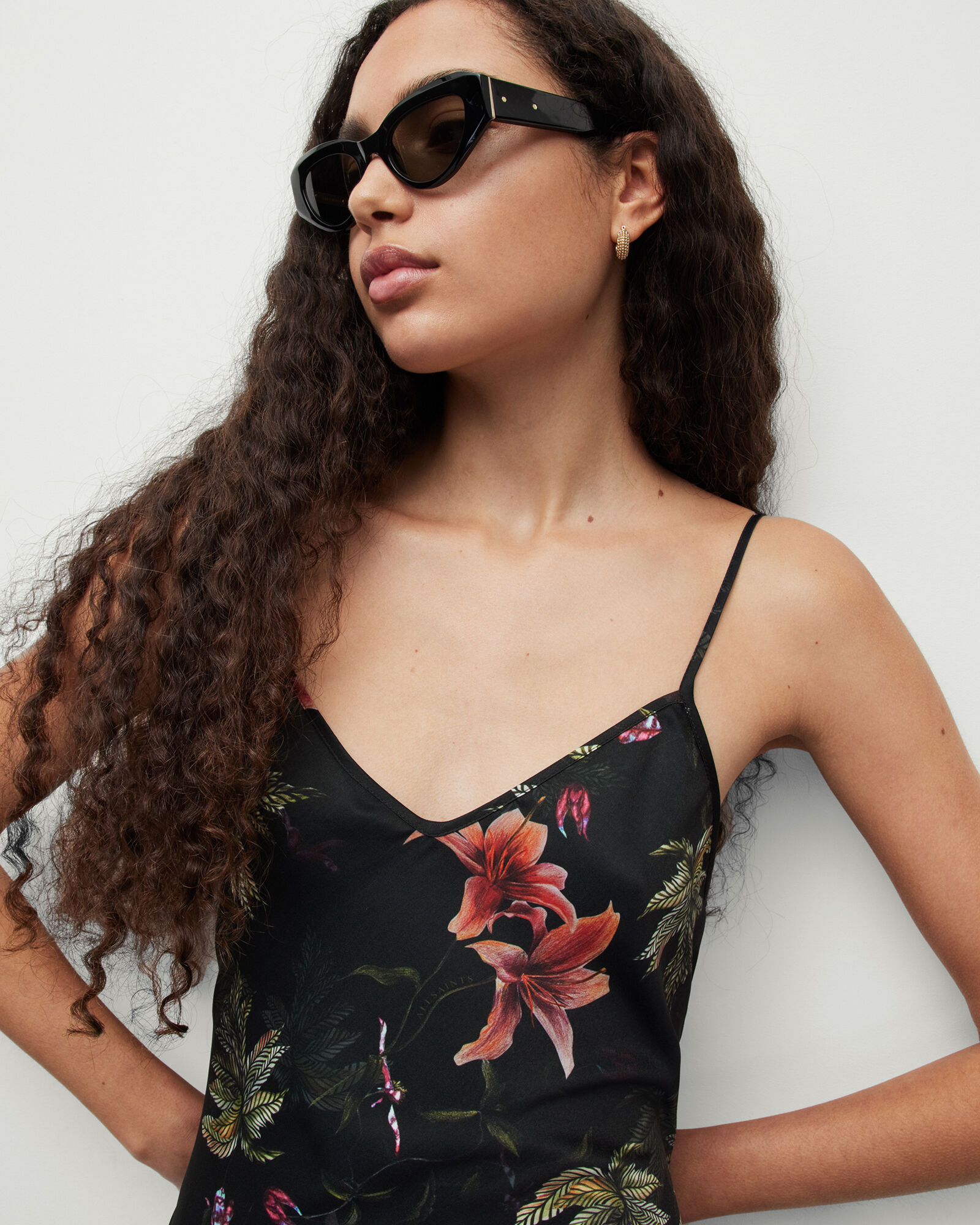 Bryony Viviana Floral Midi Slip Dress Black | ALLSAINTS US