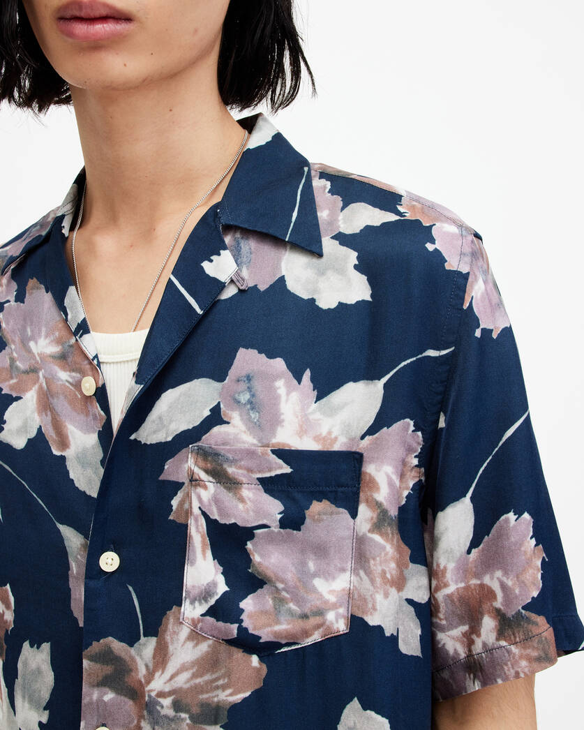 Zinnia Floral Print Relaxed Fit Shirt ADMIRAL BLUE | ALLSAINTS US