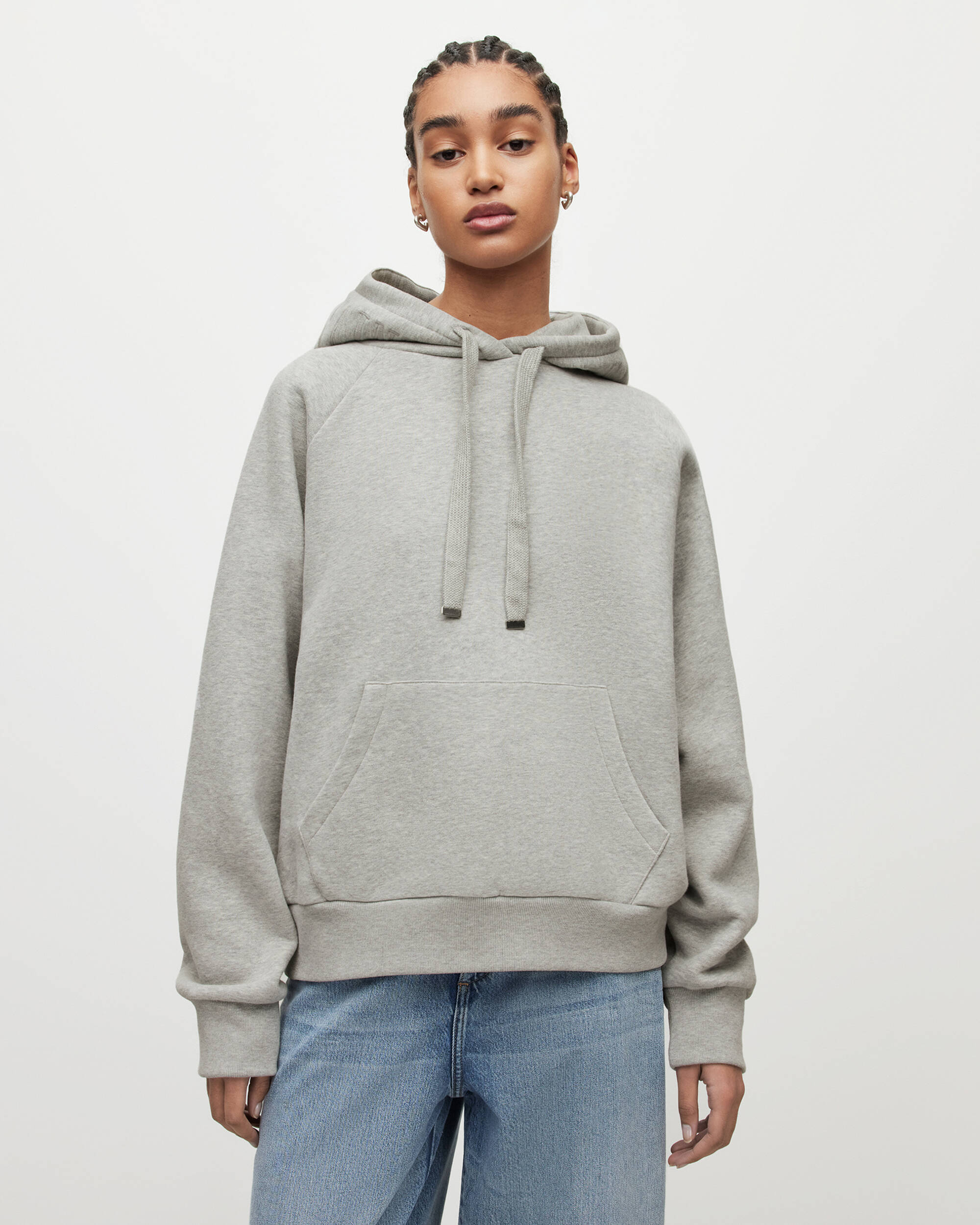 Talon Pullover Embroidered Hoodie Grey Marl | ALLSAINTS US