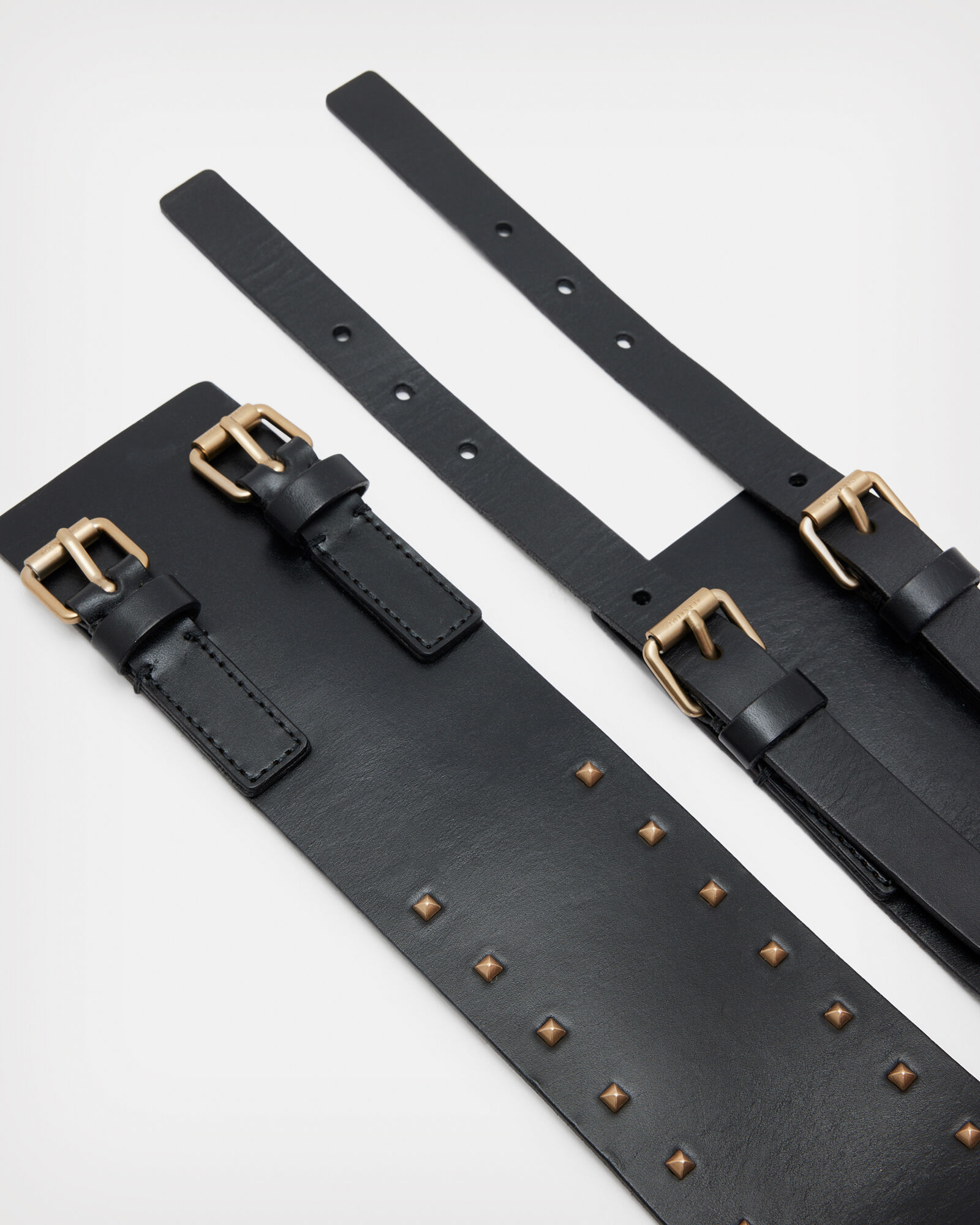 Maxie Leather Studded Double Belt BLACK/WARM BRASS ALLSAINTS US