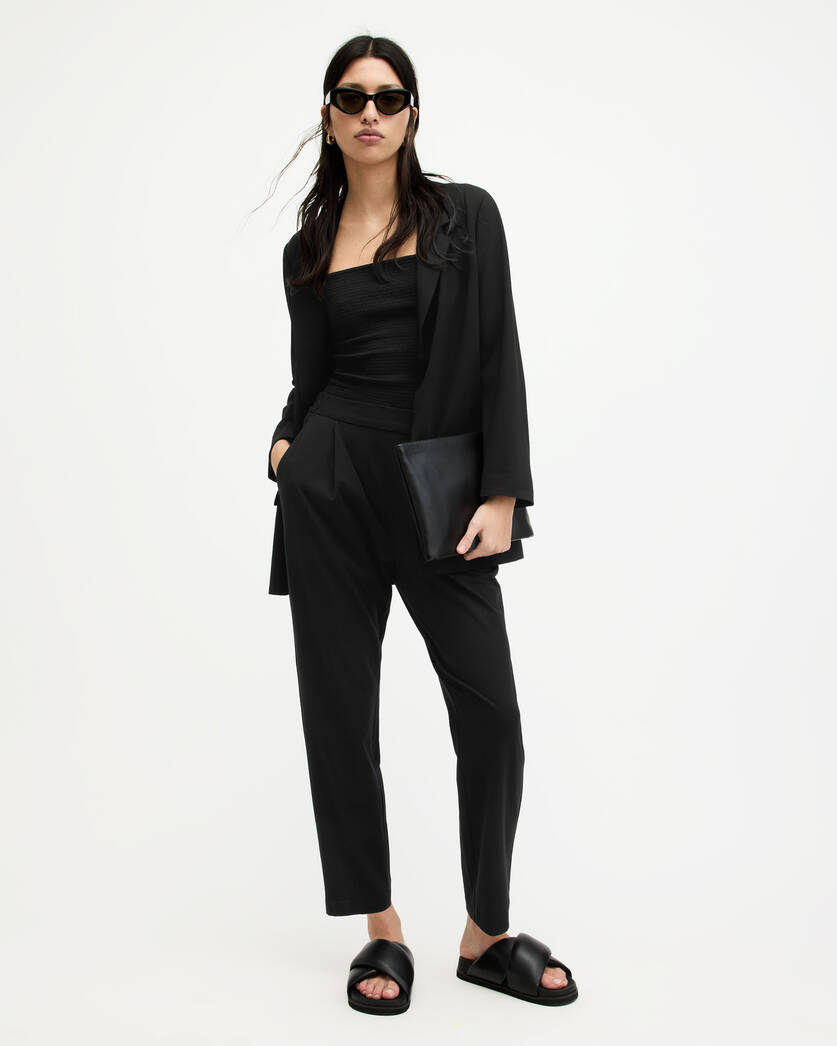 Aleida Mid-Rise Tapered Jersey Pants Black