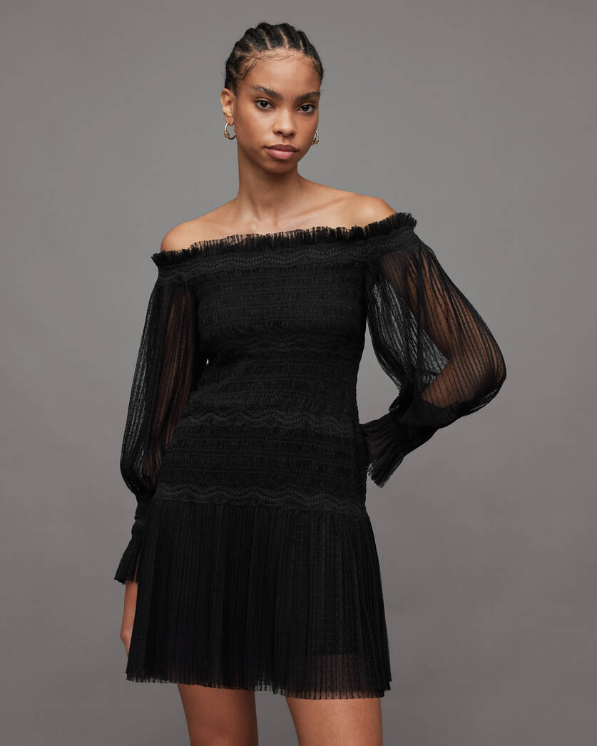 Layla Off-The-Shoulder Shirred | US Dress Mini Black ALLSAINTS
