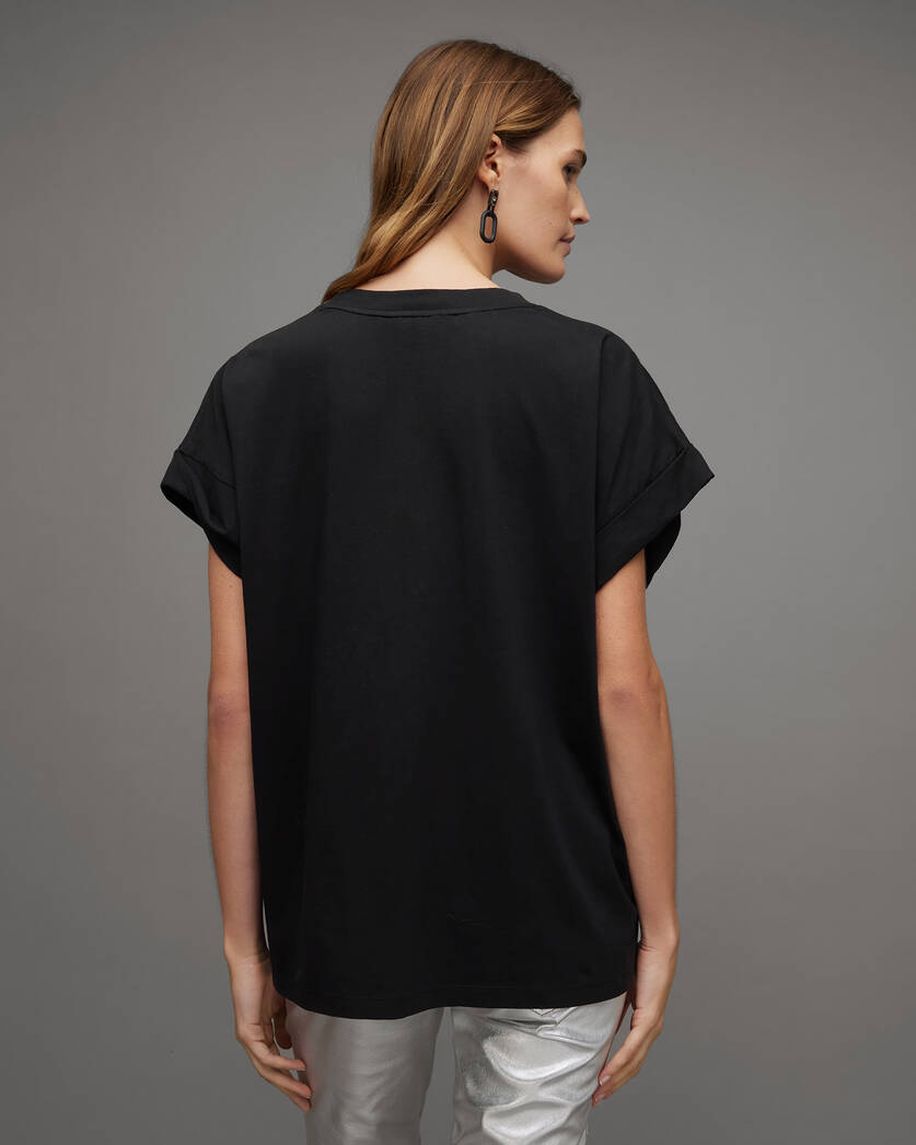Organza Pearl Embellished Trim Victoria Drama Sleeve Shirt - Black