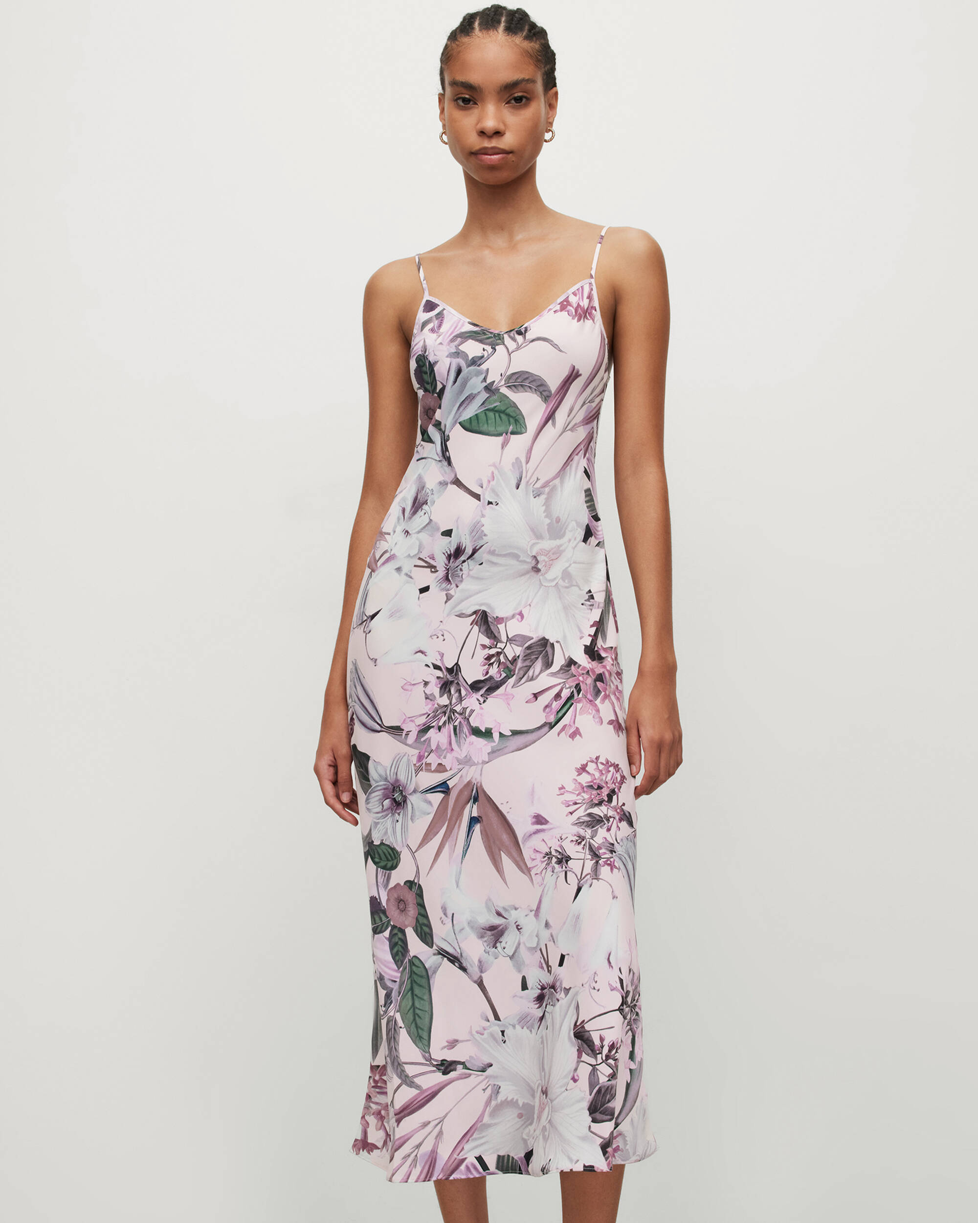 Bryony Leondra Floral Midi Slip Dress SOFT PINK | ALLSAINTS US
