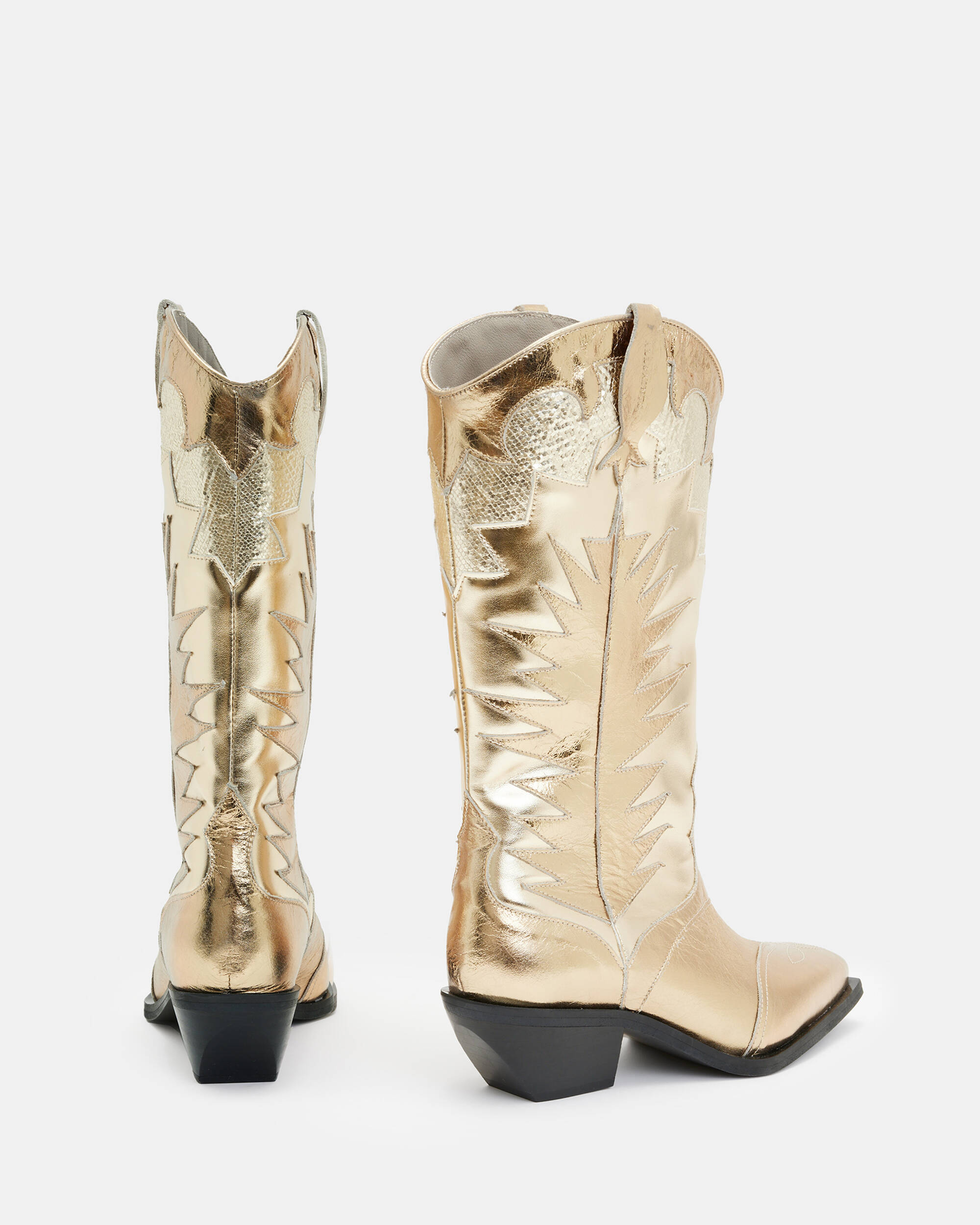 Dixie Leather Metallic Boots WHITE GOLD | ALLSAINTS US