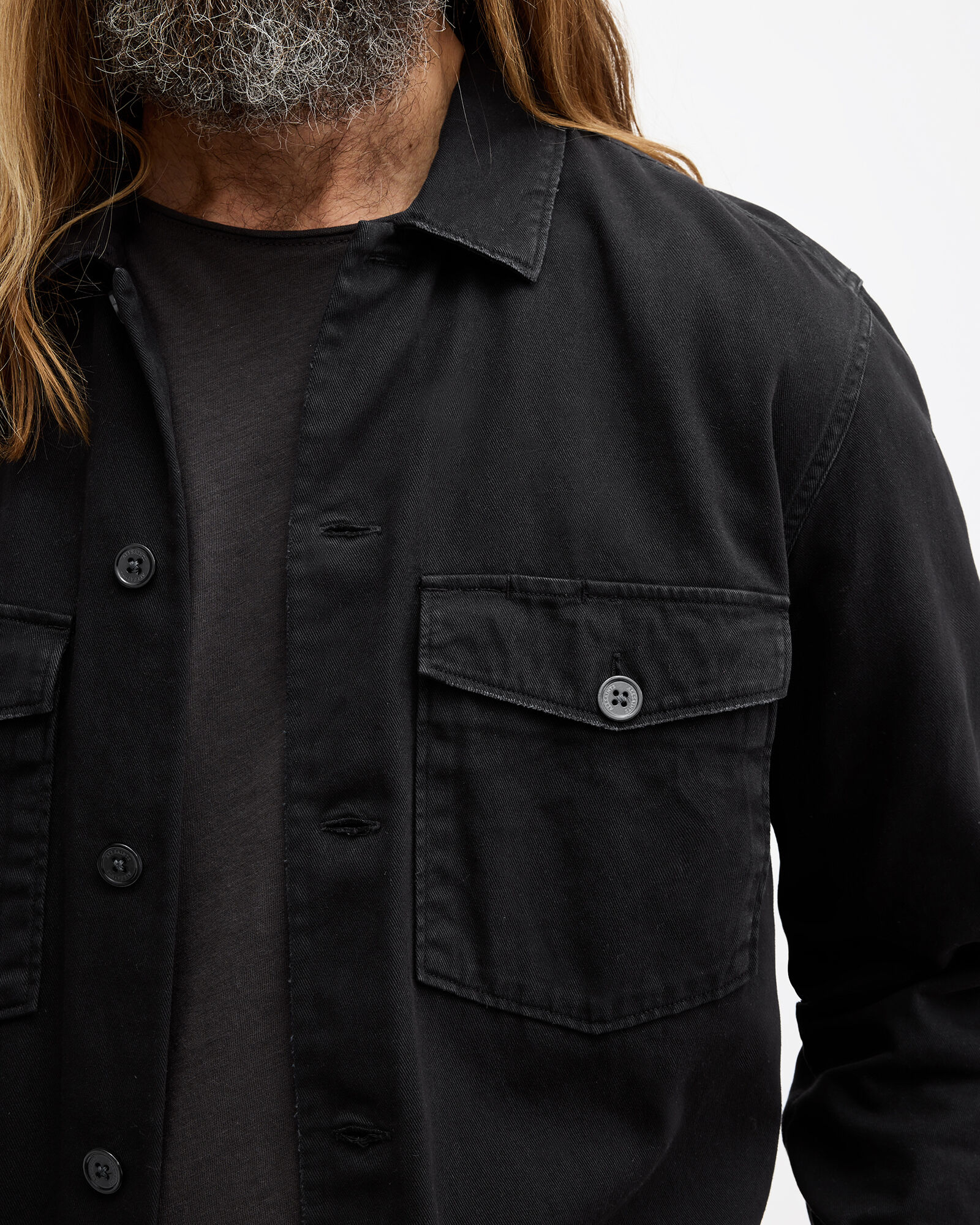 Spotter Long Sleeve Military Overshirt Black | ALLSAINTS US
