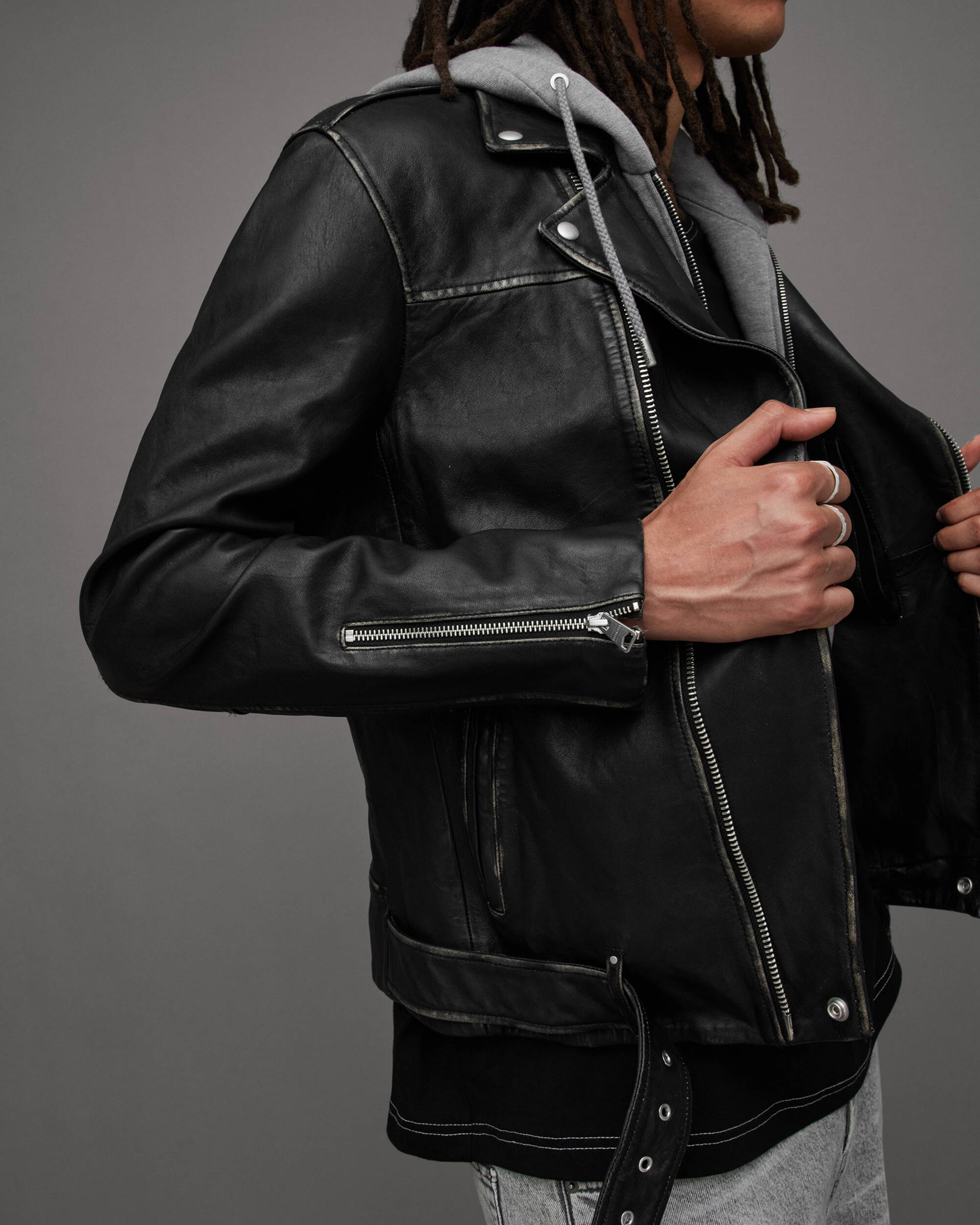 Charter 2-In-1 Leather Biker Jacket Black | ALLSAINTS US