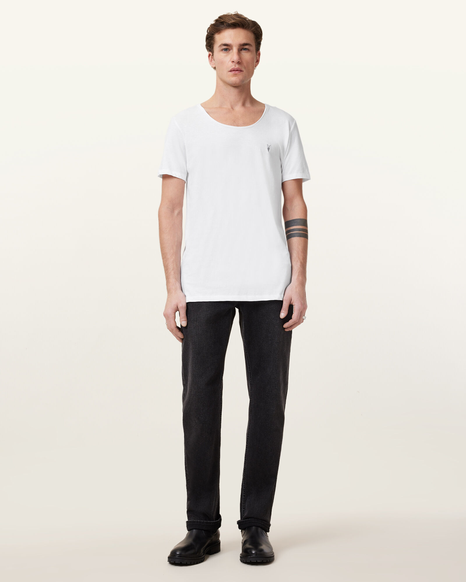 Faris Scoop Neck Slim Fit TShirt Optic White ALLSAINTS US
