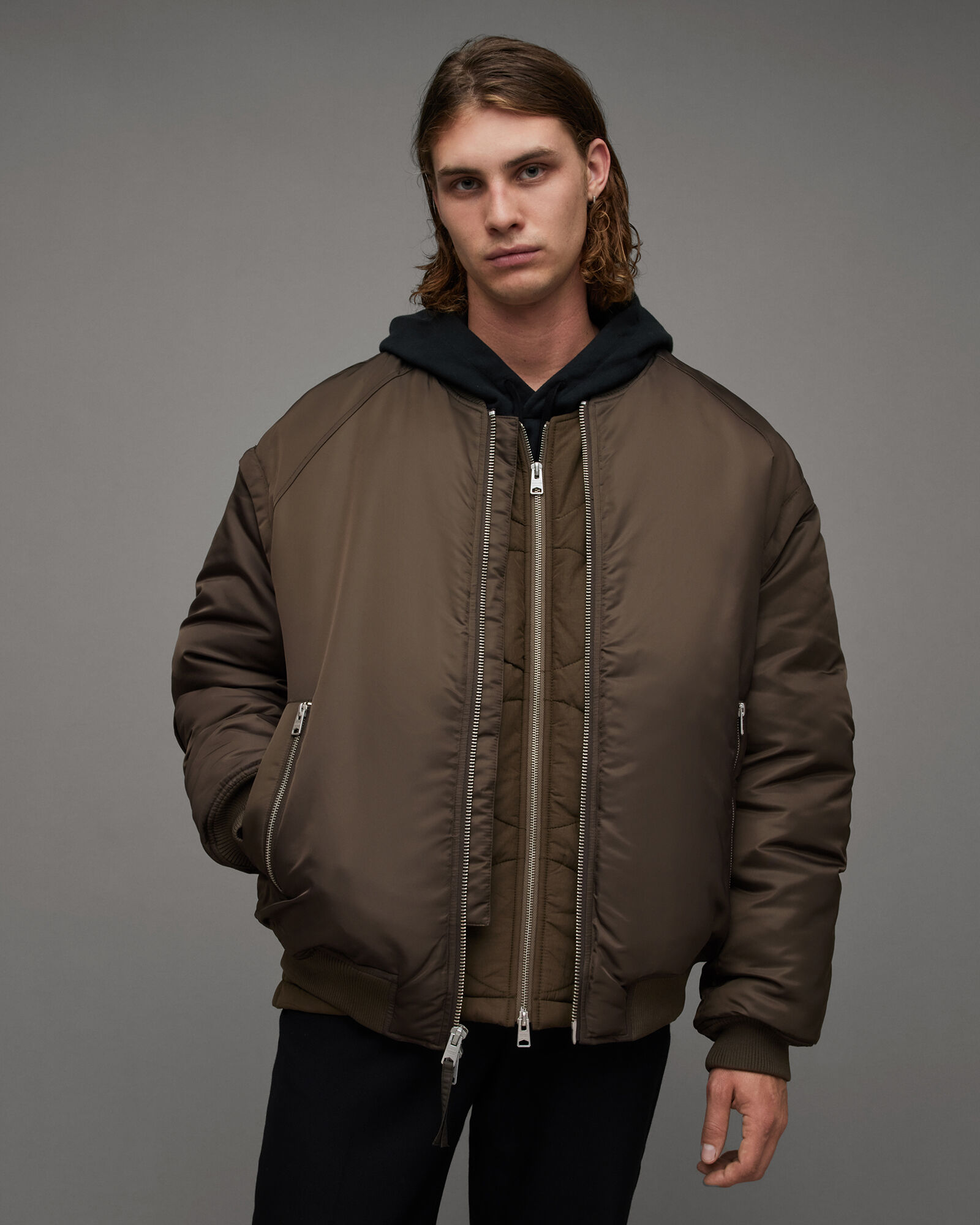 Akio 2-In-1 Recycled Quilt Bomber Jacket DULL KHAKI | ALLSAINTS US