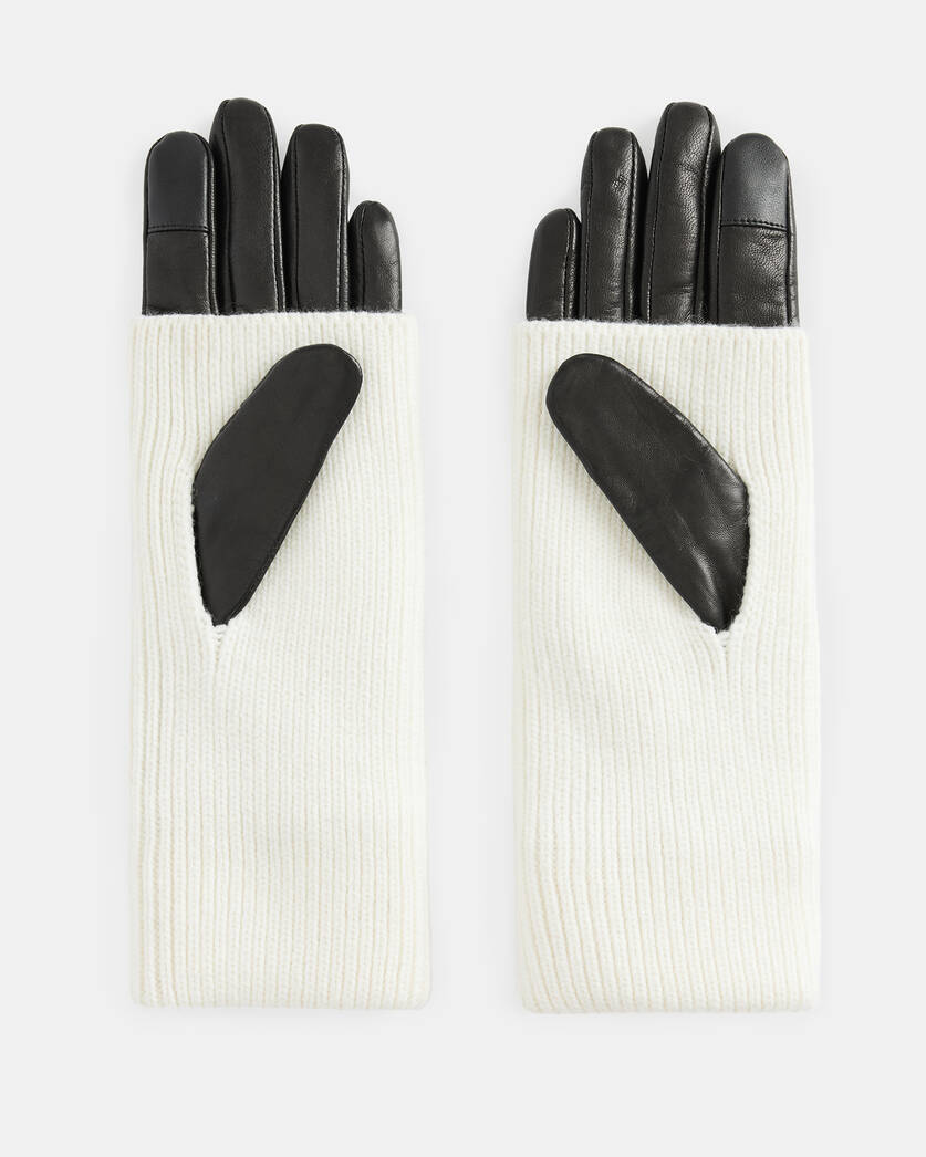 Zoya Extendable Knit Cuff Leather Gloves Chalk White | ALLSAINTS US