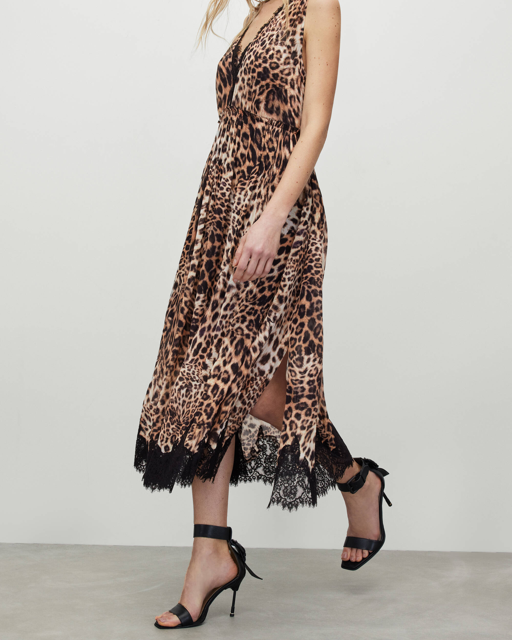 Ella Evita Leopard Print Lace Maxi Dress ANIMAL BROWN | ALLSAINTS US