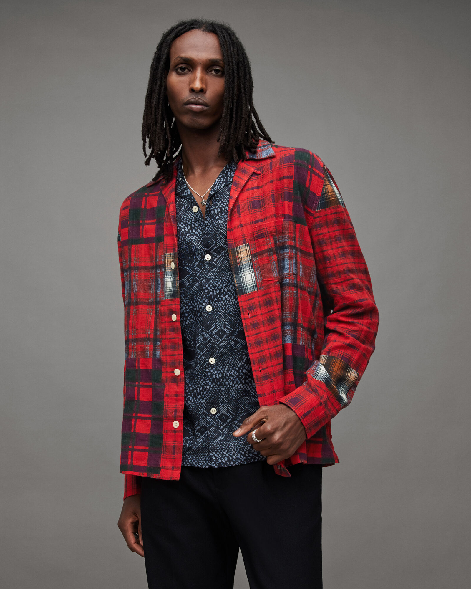 Carreaux Patchwork Checked Jacquard Shirt POSTBOX RED | ALLSAINTS US