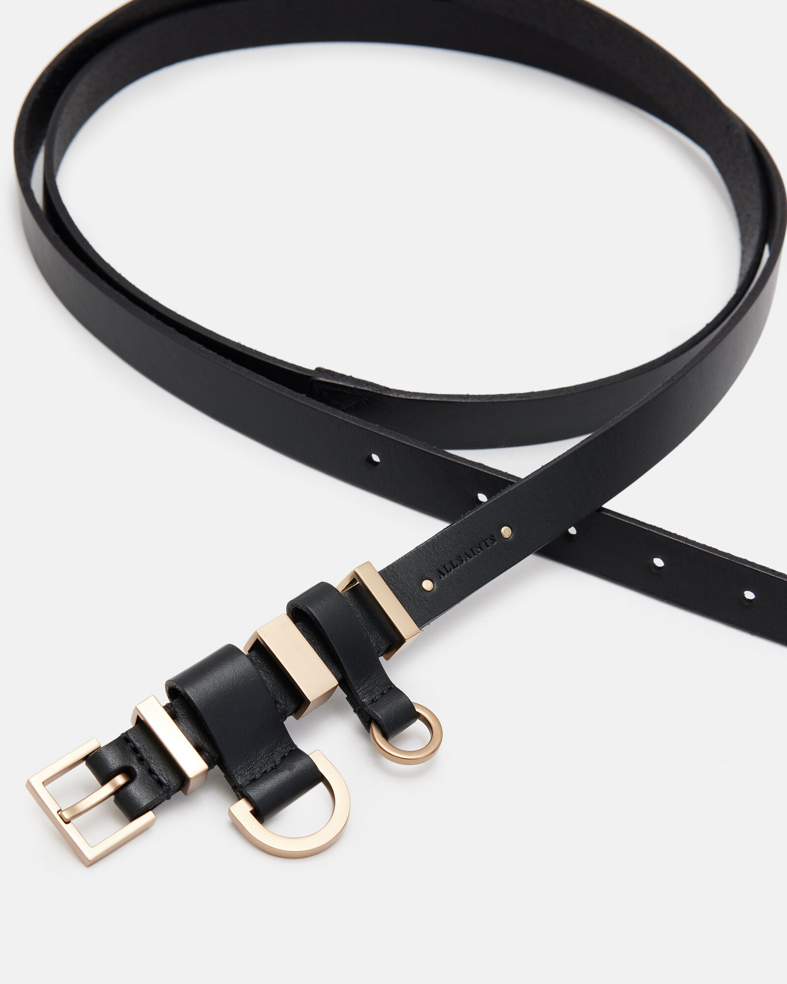 Ursa Leather Double Wrap Belt BLACK/WARM BRASS | ALLSAINTS US