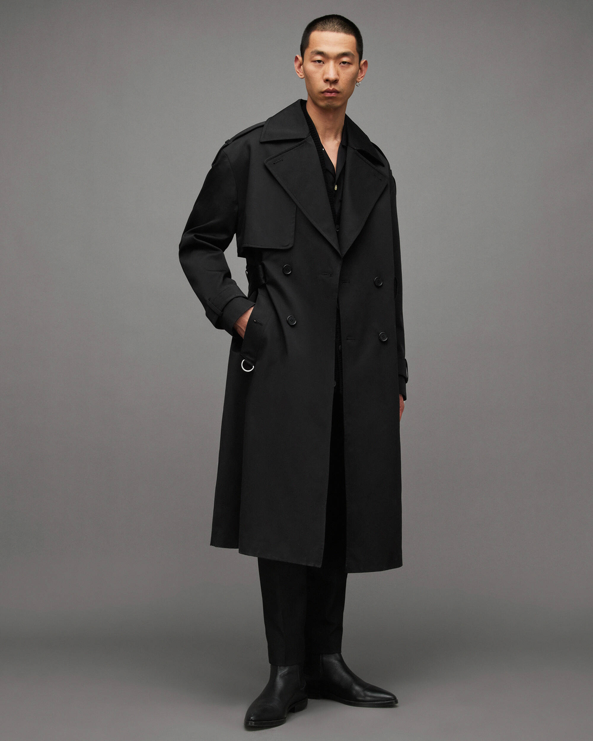 Spencer Oversized Belted Trench Coat Black | ALLSAINTS US