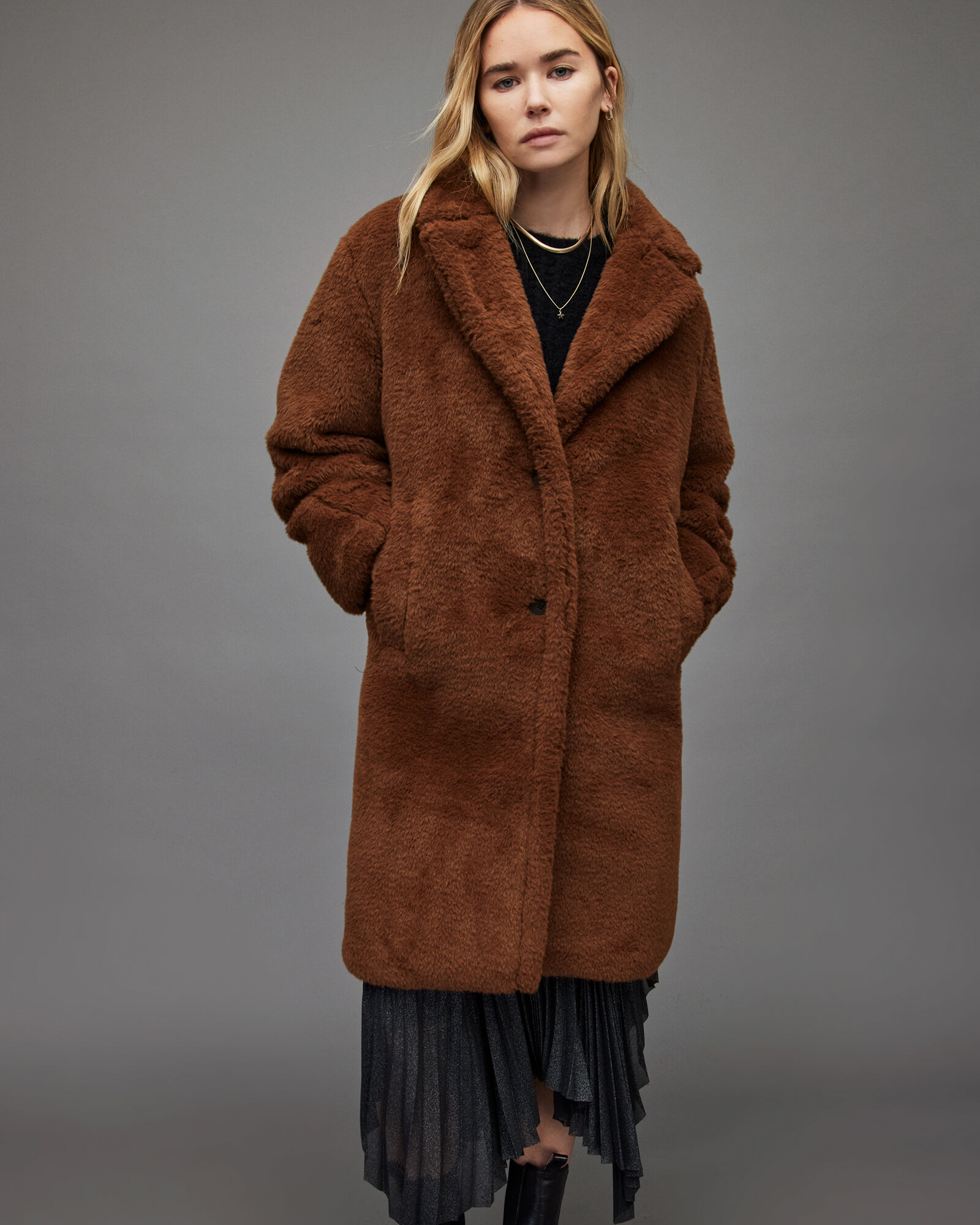 Doria Faux Fur Coat Brown | ALLSAINTS US
