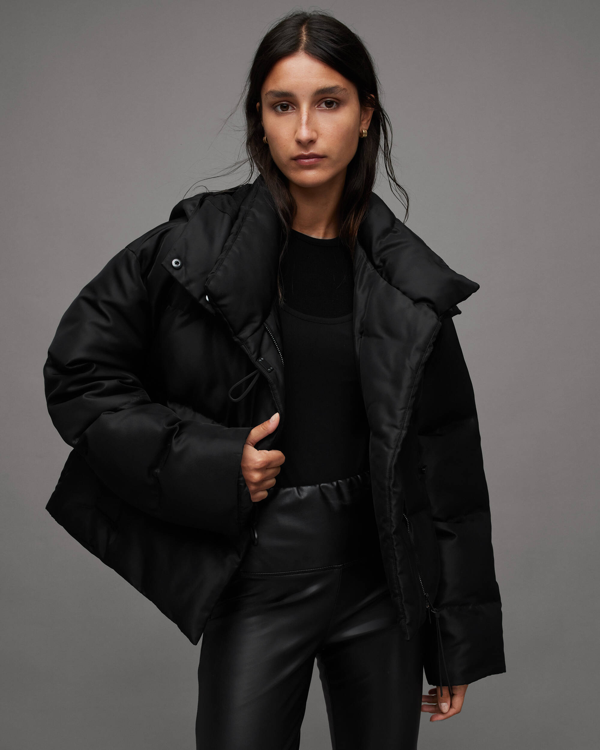 Allais High Collar Quilted Puffer Jacket Black | ALLSAINTS US
