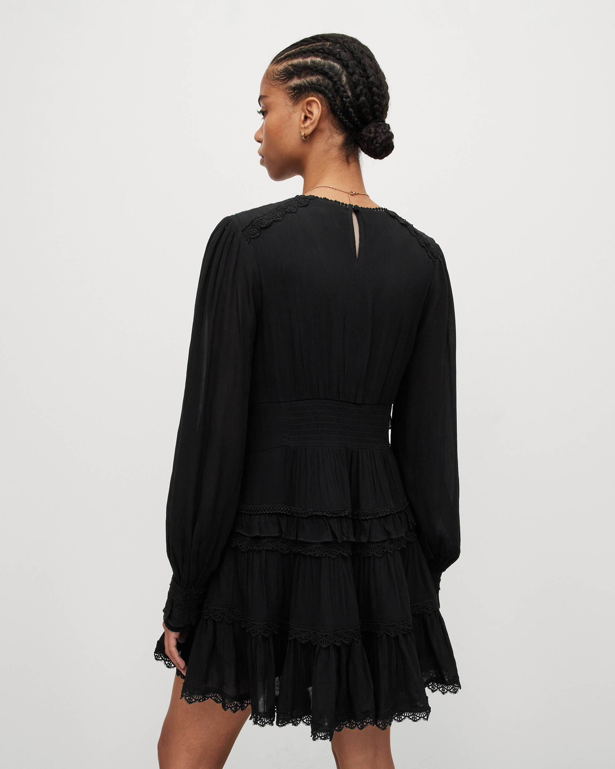 Zora V-Neck Ruffled Mini Dress Black | ALLSAINTS US